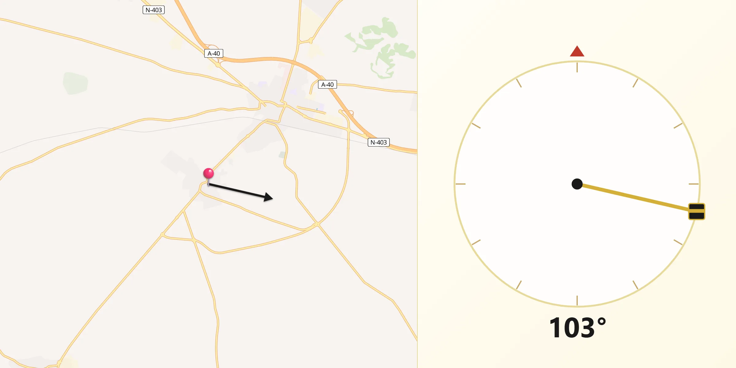 Dirección de la Qibla desde Gerindote