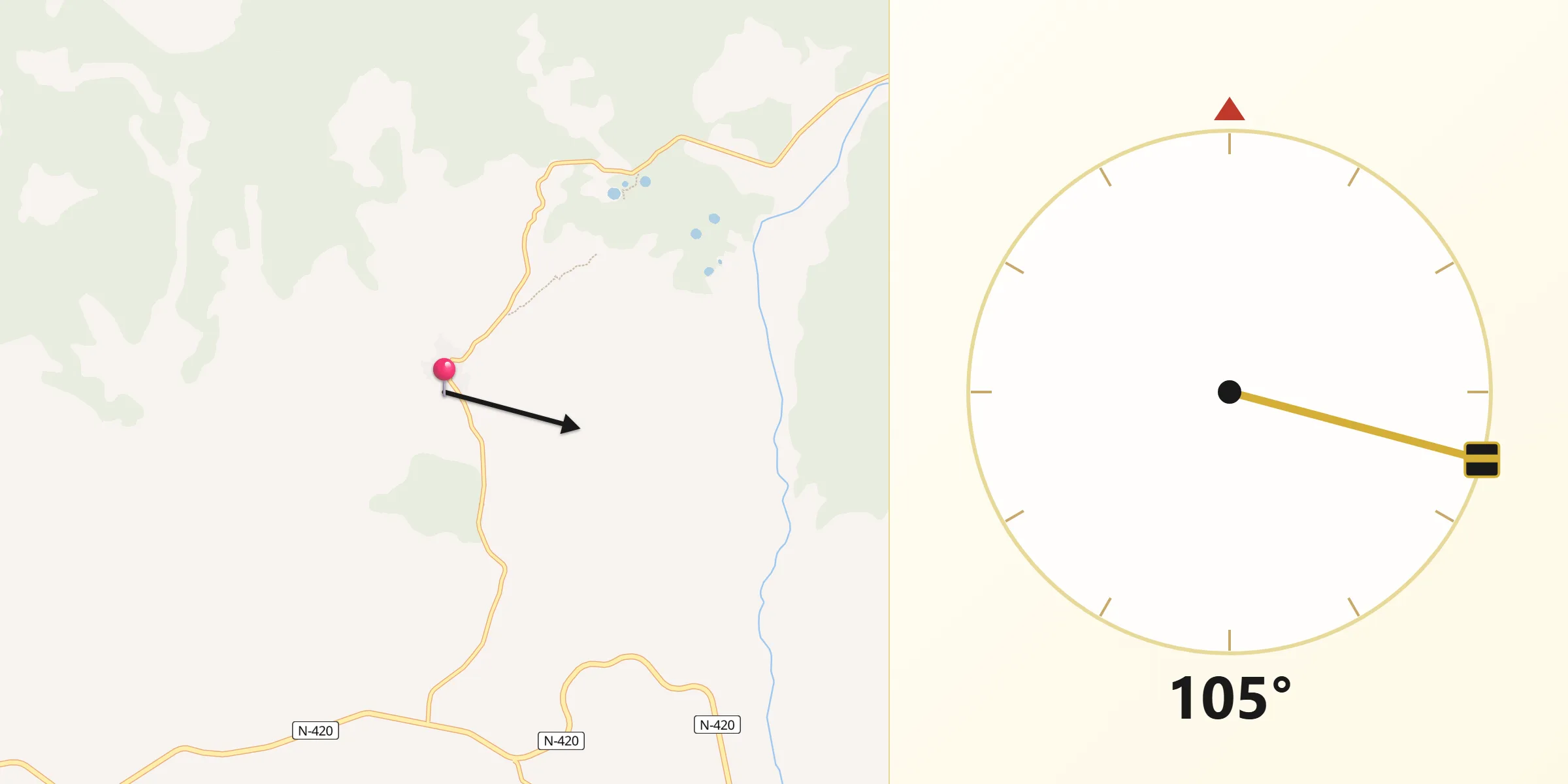 Dirección de la Qibla desde Cañada del Hoyo