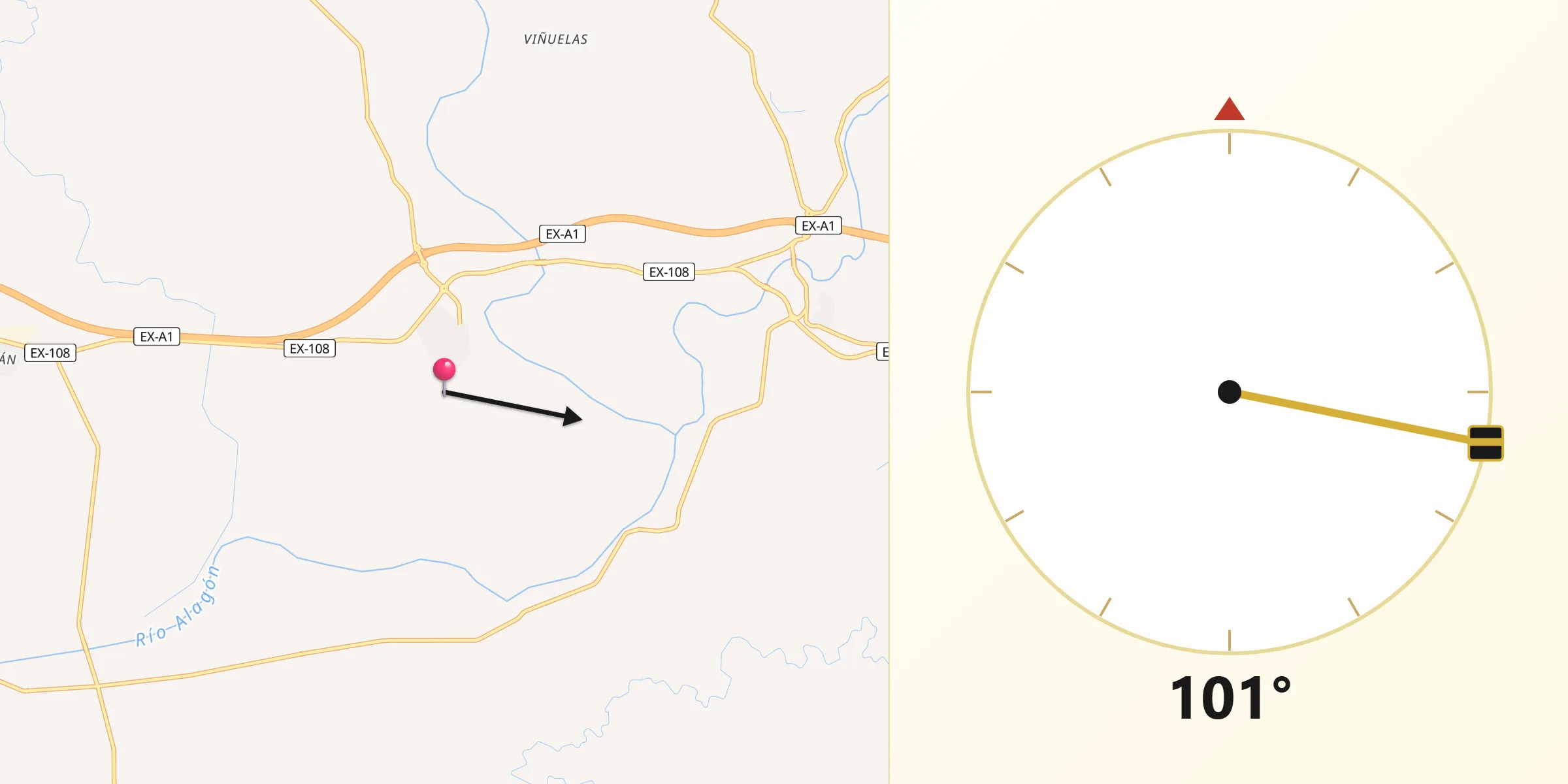 Dirección de la Qibla desde Alagón del Río