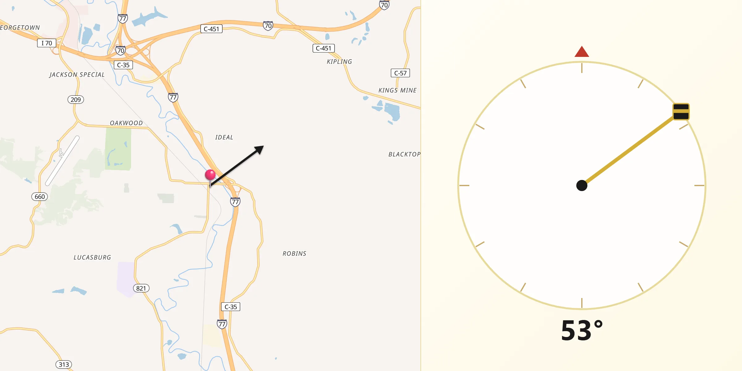 Qibla Direction from Byesville