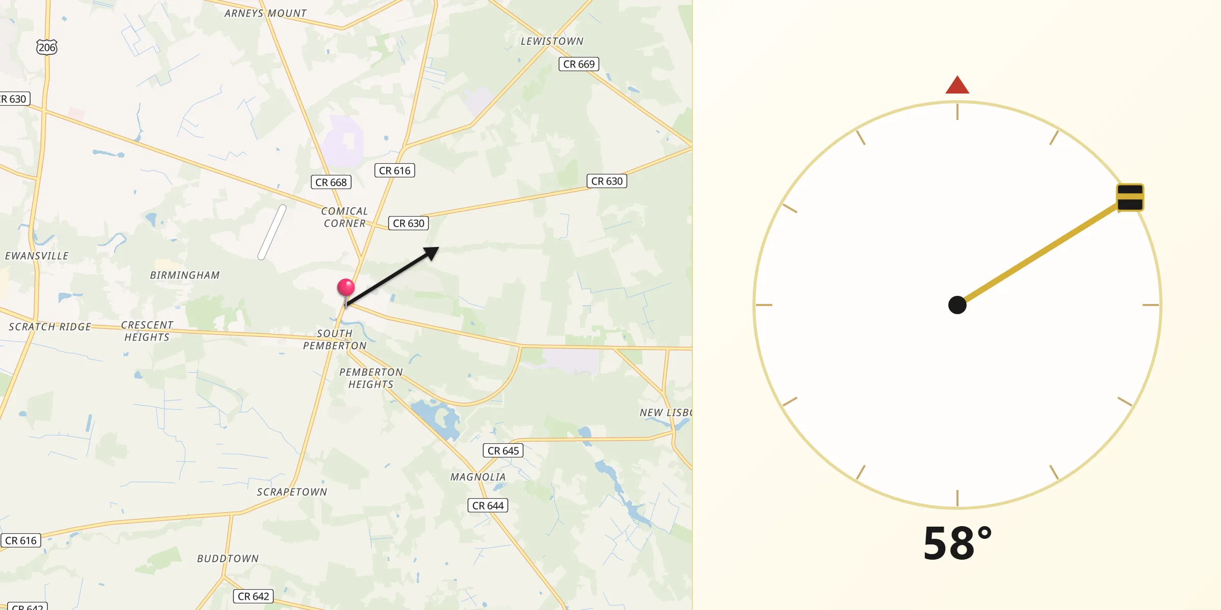 Qibla Direction from Pemberton