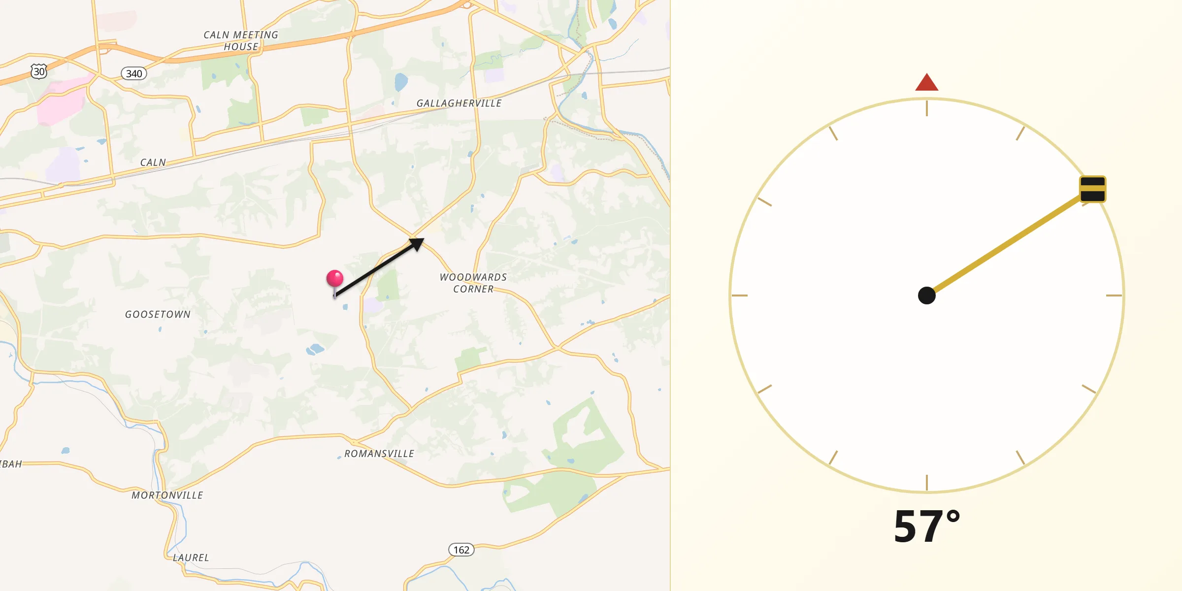 Qibla Direction from Chester County