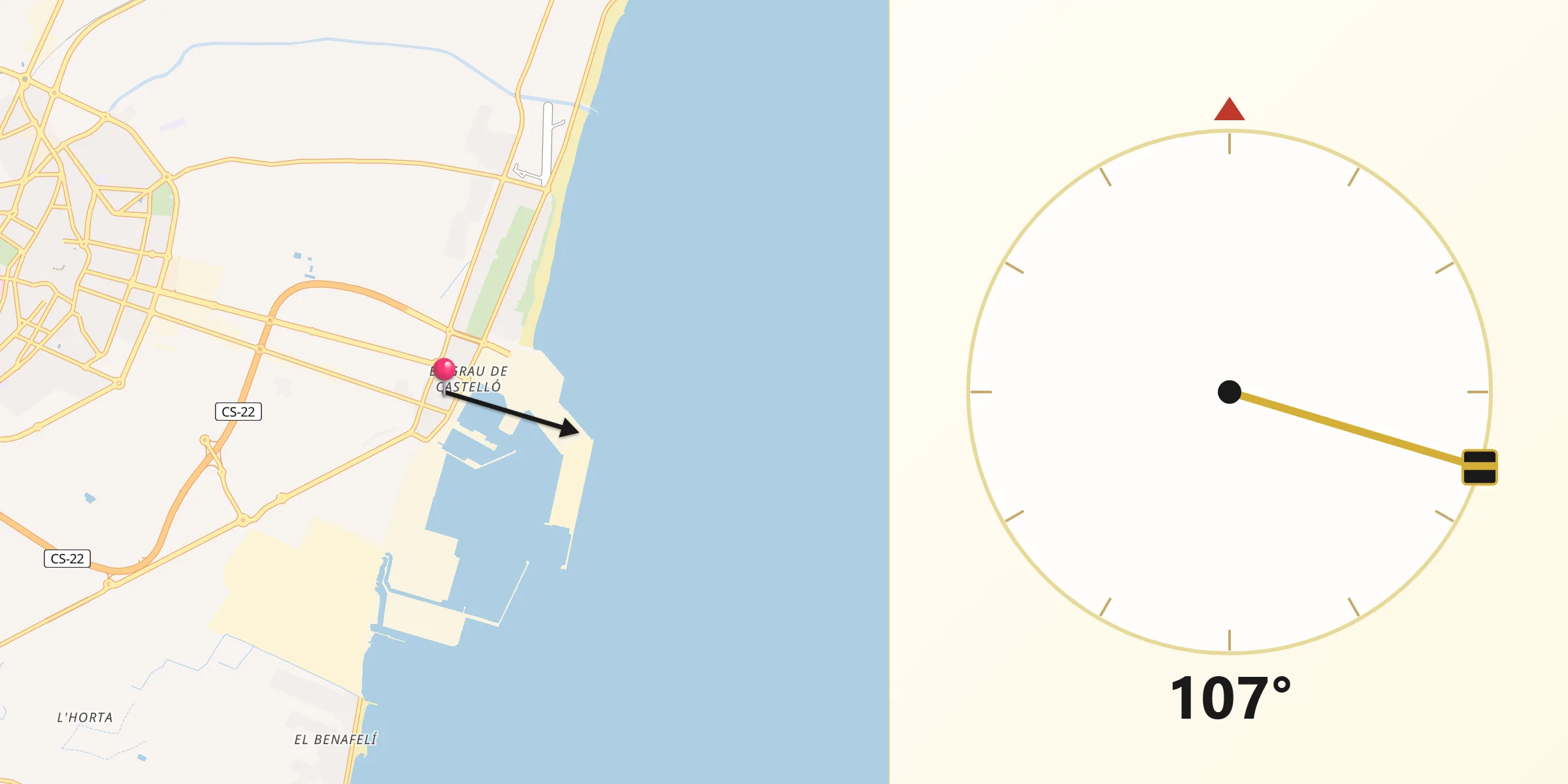 Dirección de la Qibla desde El Grao