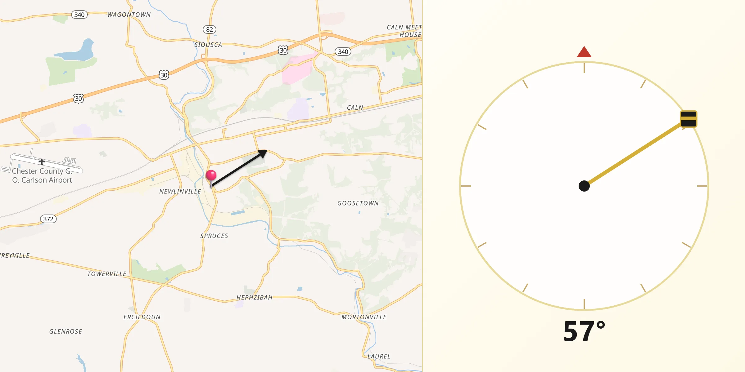 Qibla Direction from South Coatesville