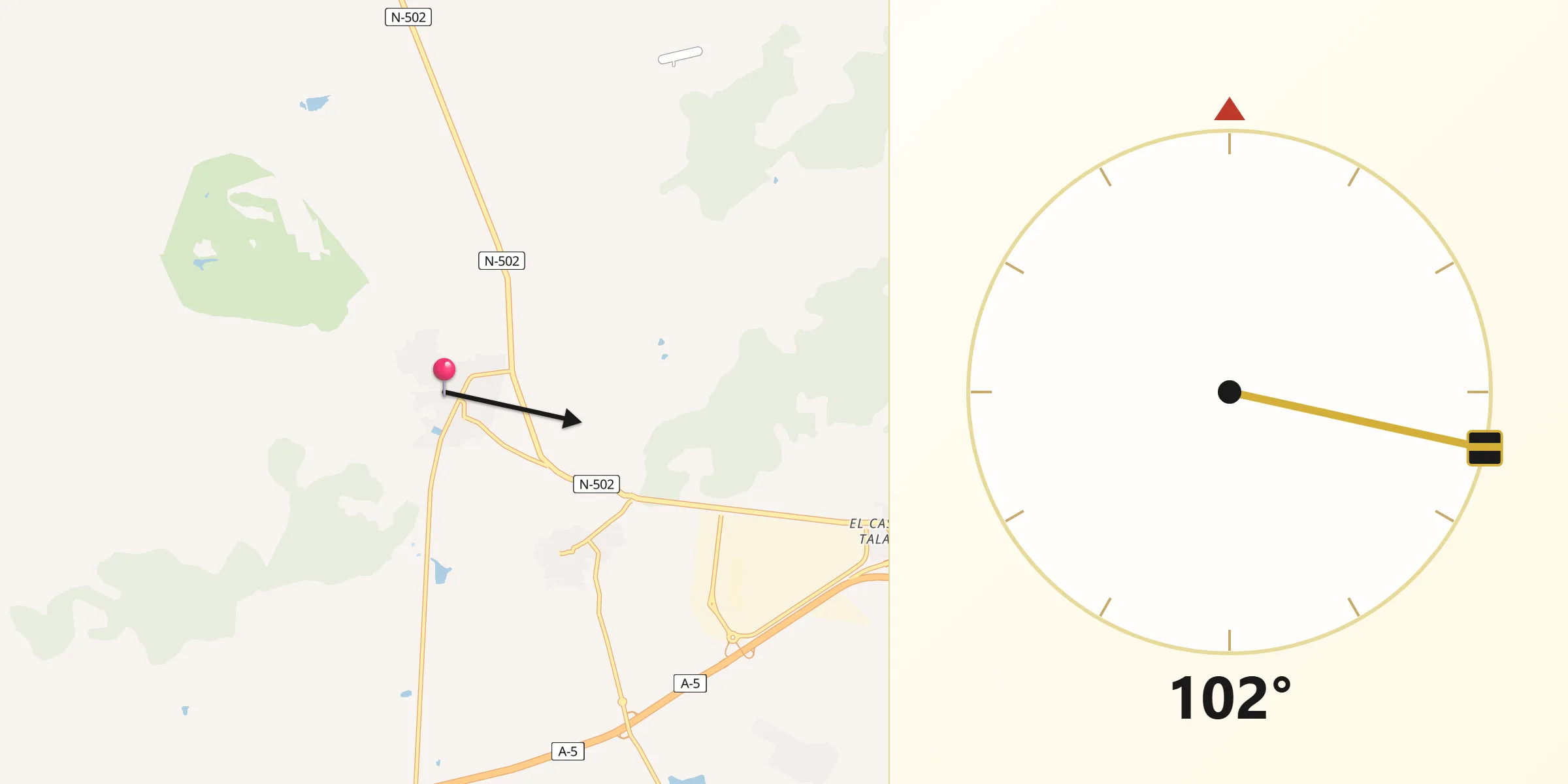 Dirección de la Qibla desde Velada