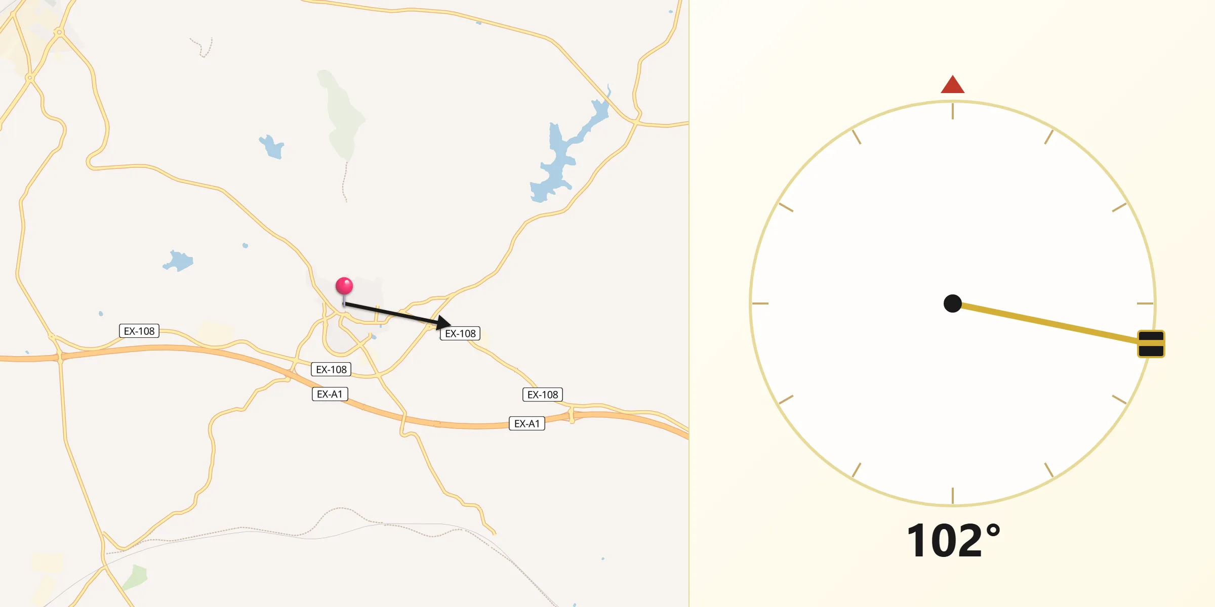 Dirección de la Qibla desde Malpartida de Plasencia