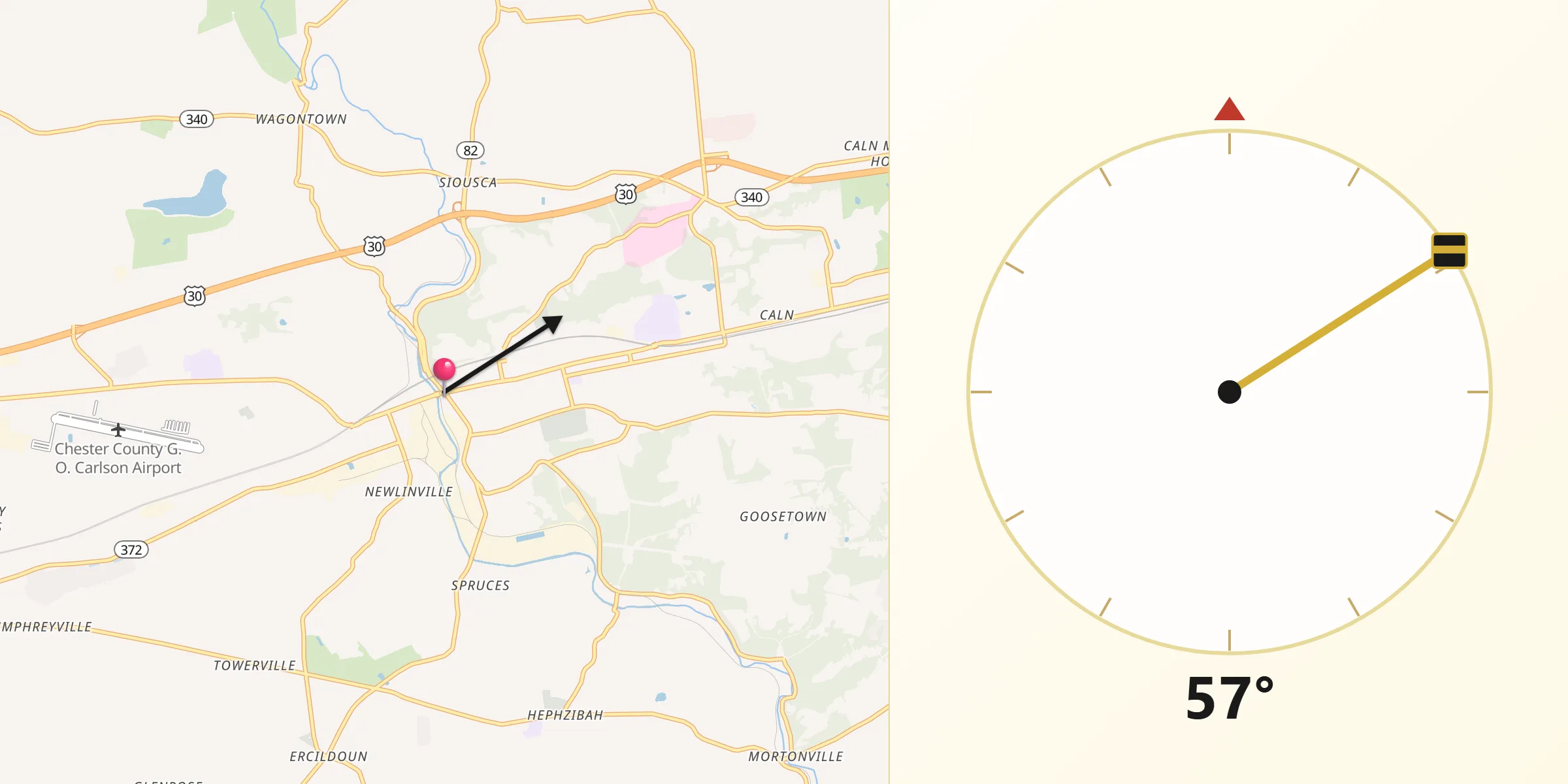 Qibla Direction from Coatesville