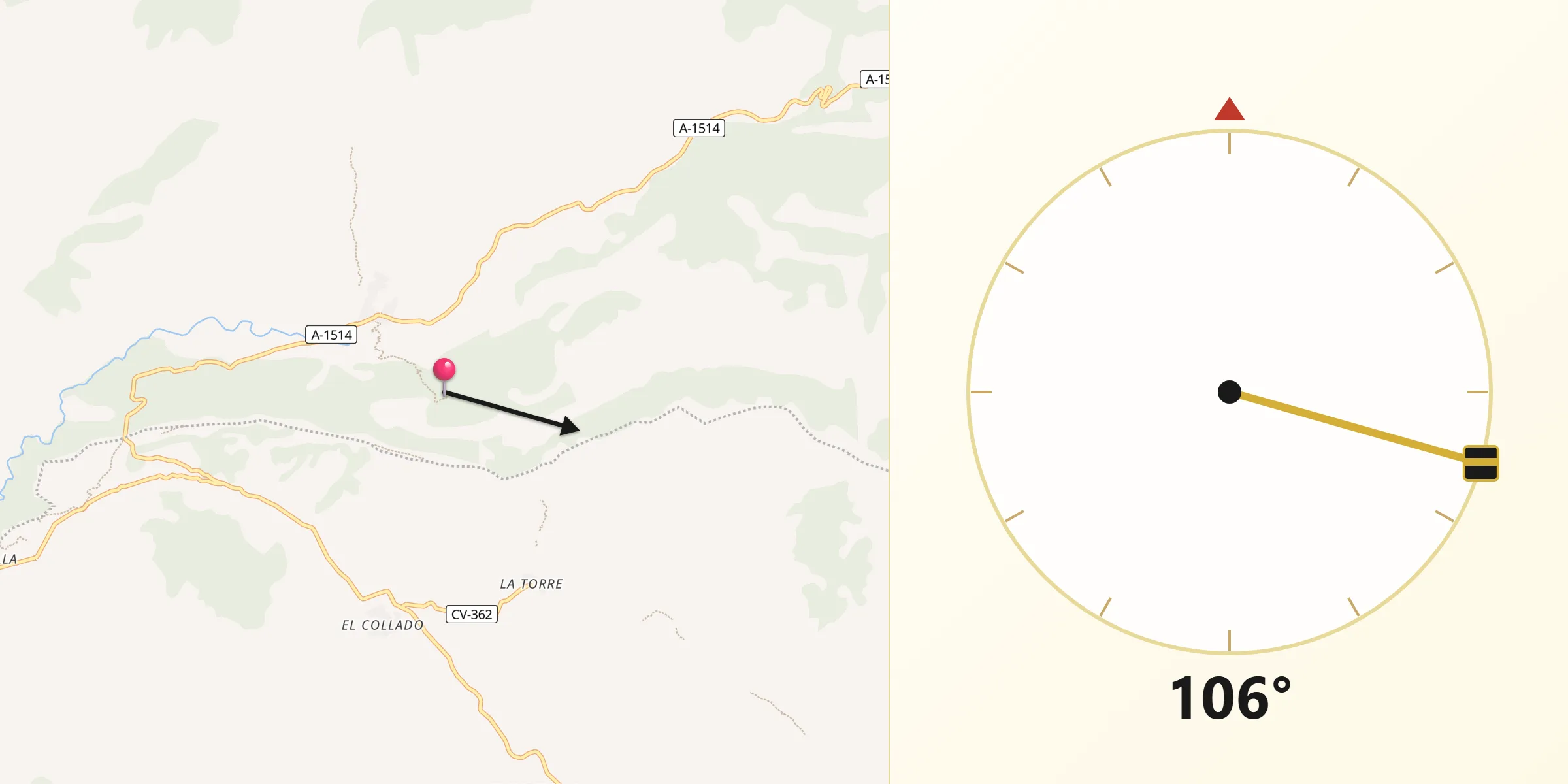 Dirección de la Qibla desde Arcos de las Salinas
