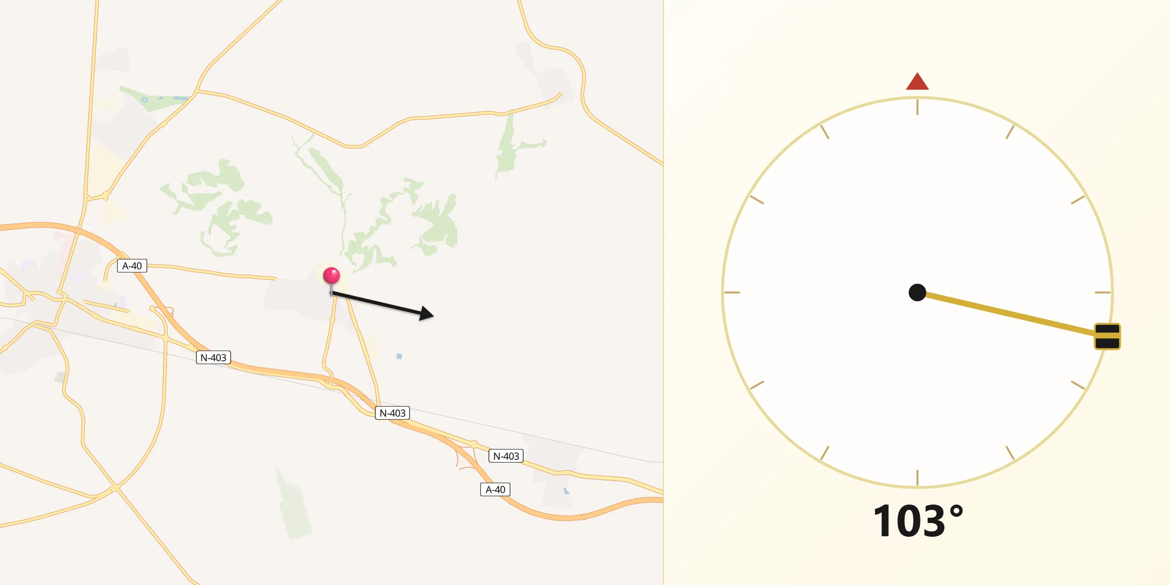 Dirección de la Qibla desde Barcience
