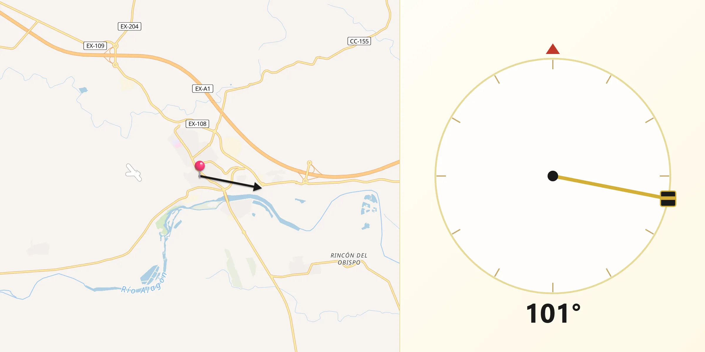 Dirección de la Qibla desde Coria