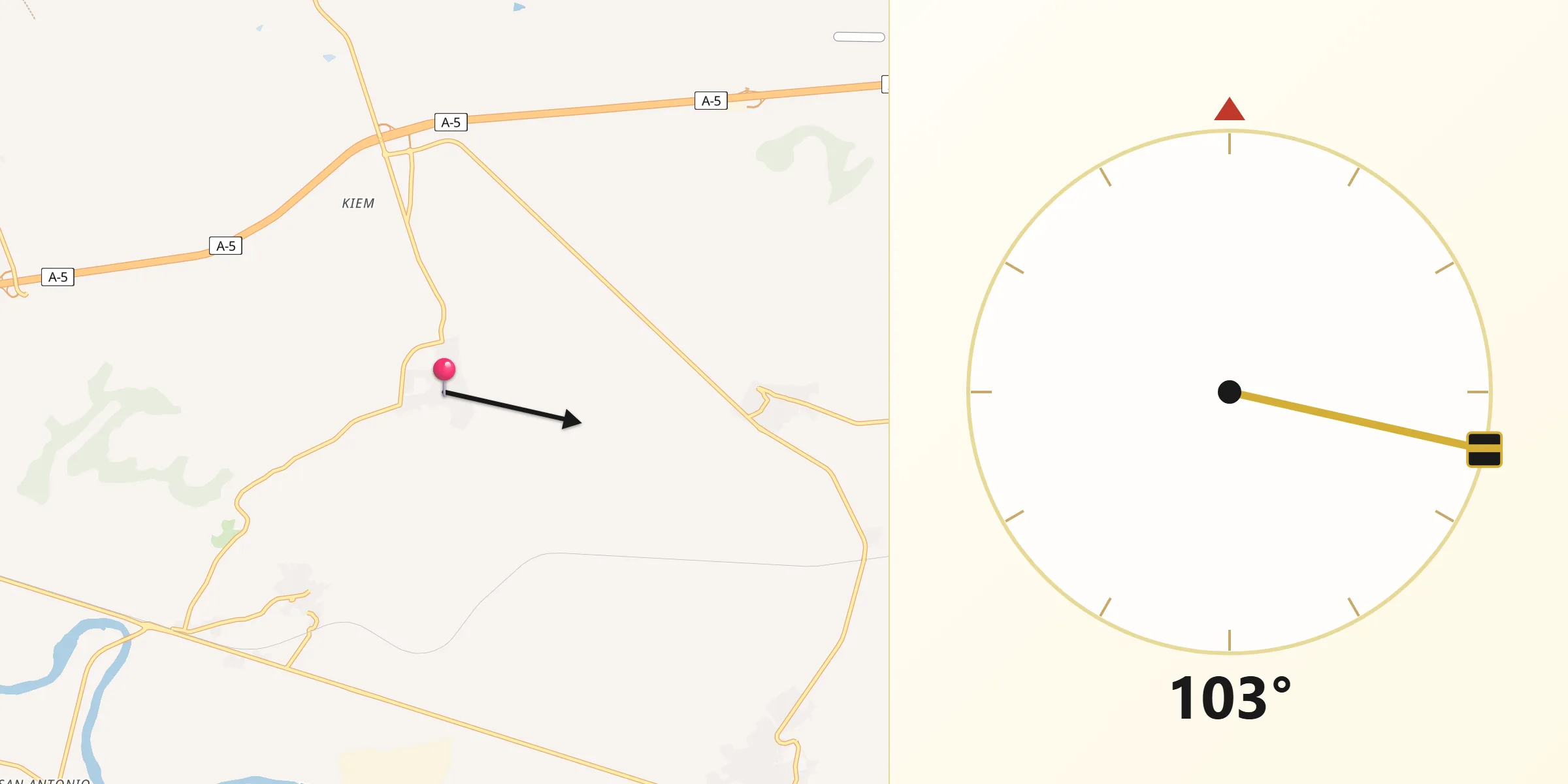 Dirección de la Qibla desde Lucillos