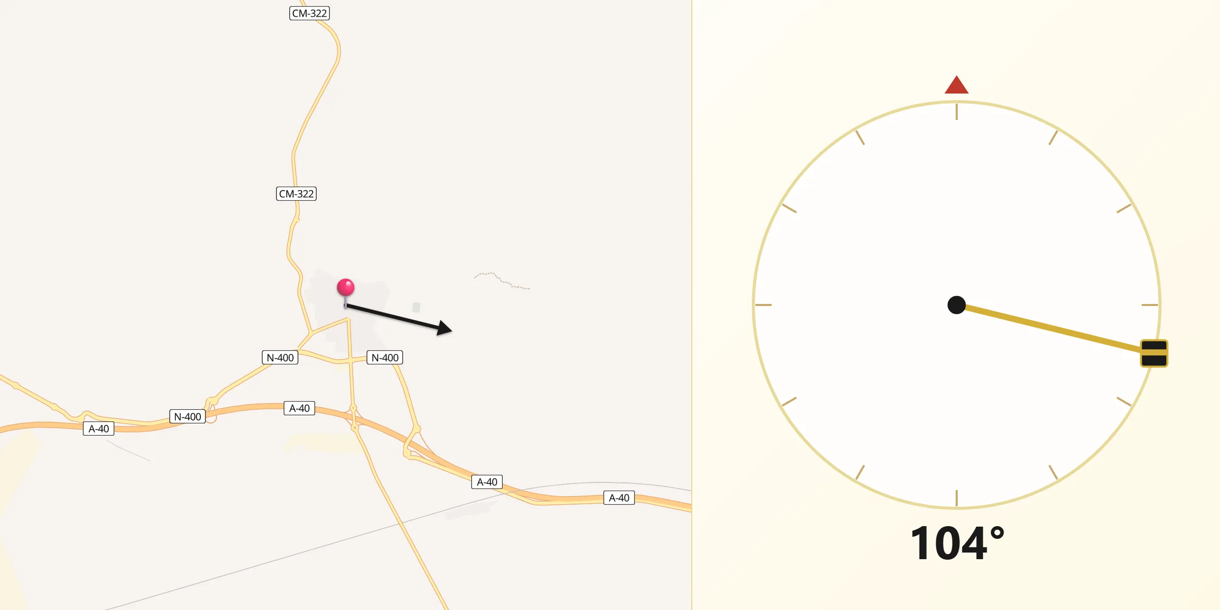 Dirección de la Qibla desde Villarrubia de Santiago