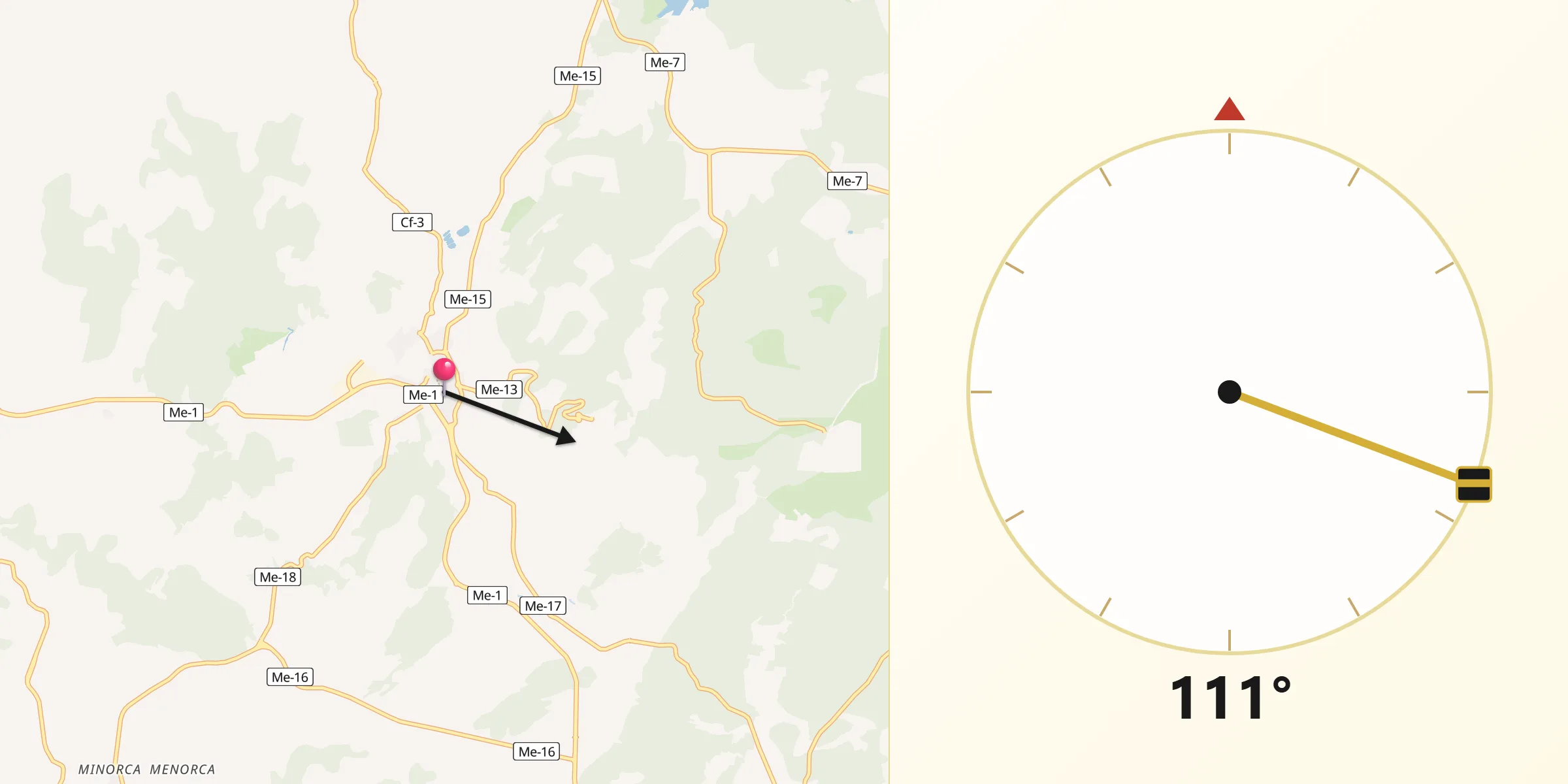 Dirección de la Qibla desde Mercadal Es