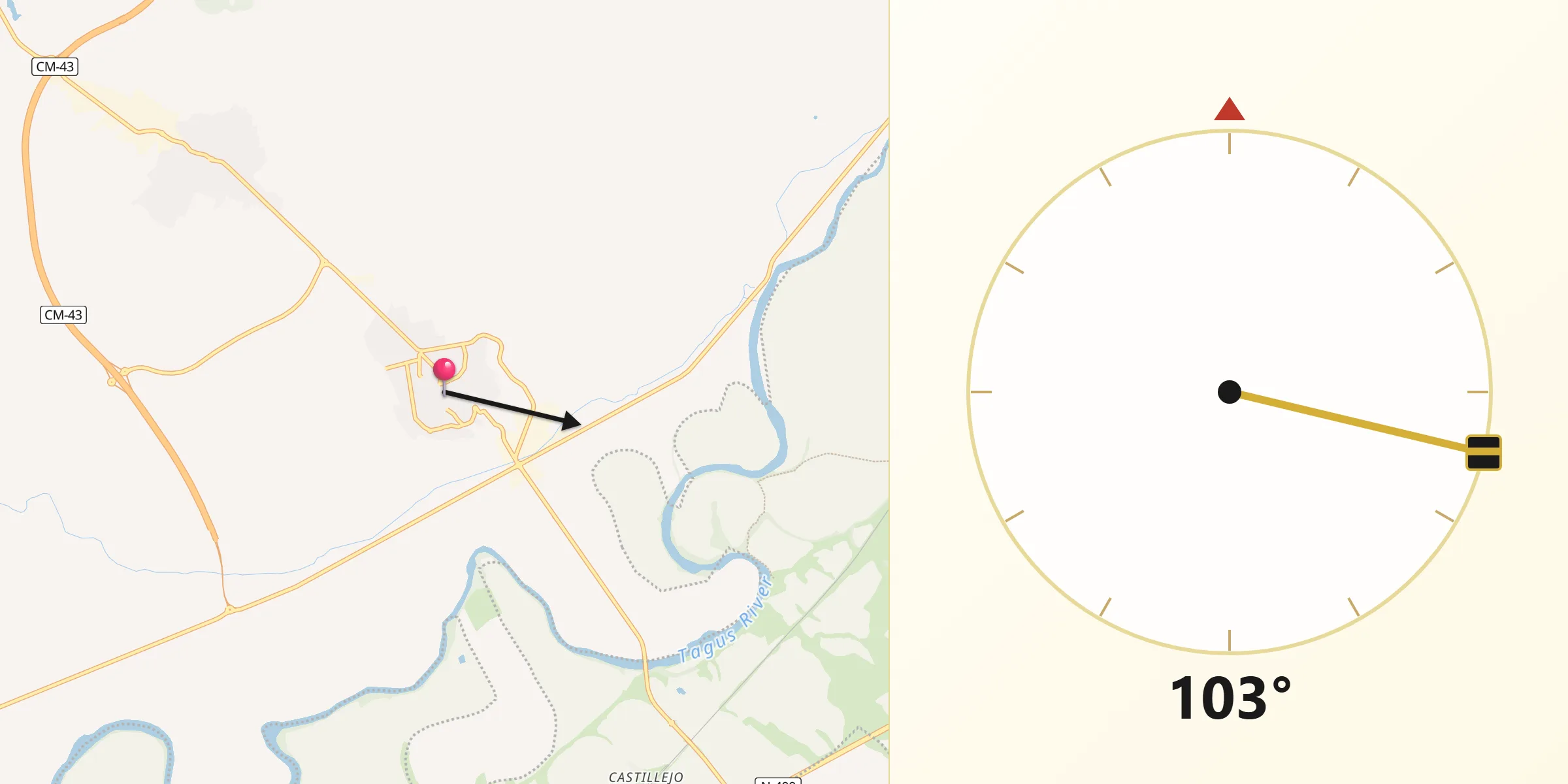 Dirección de la Qibla desde Añover de Tajo