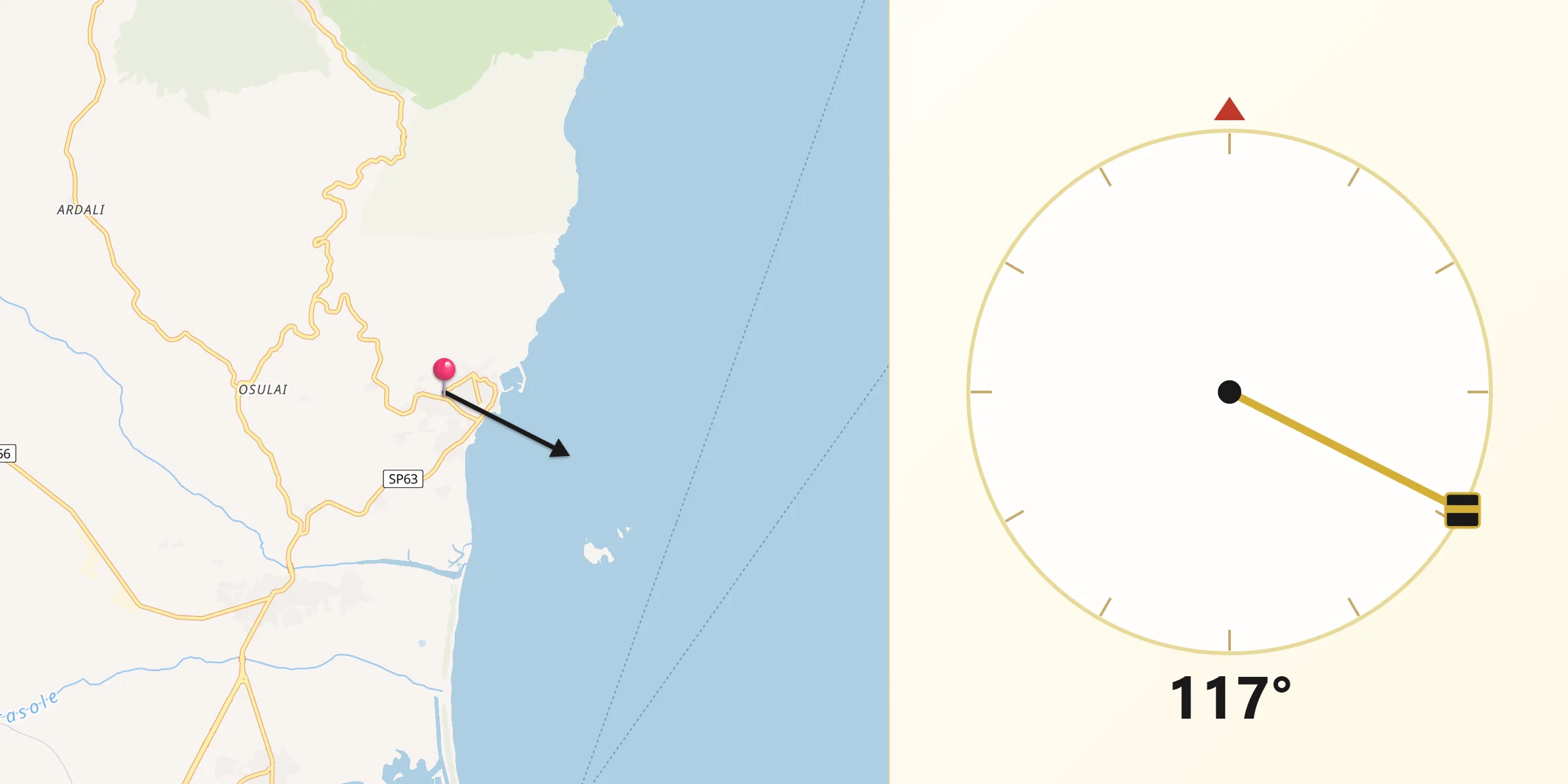 Direzione della Qibla da Santa Maria Navarrese