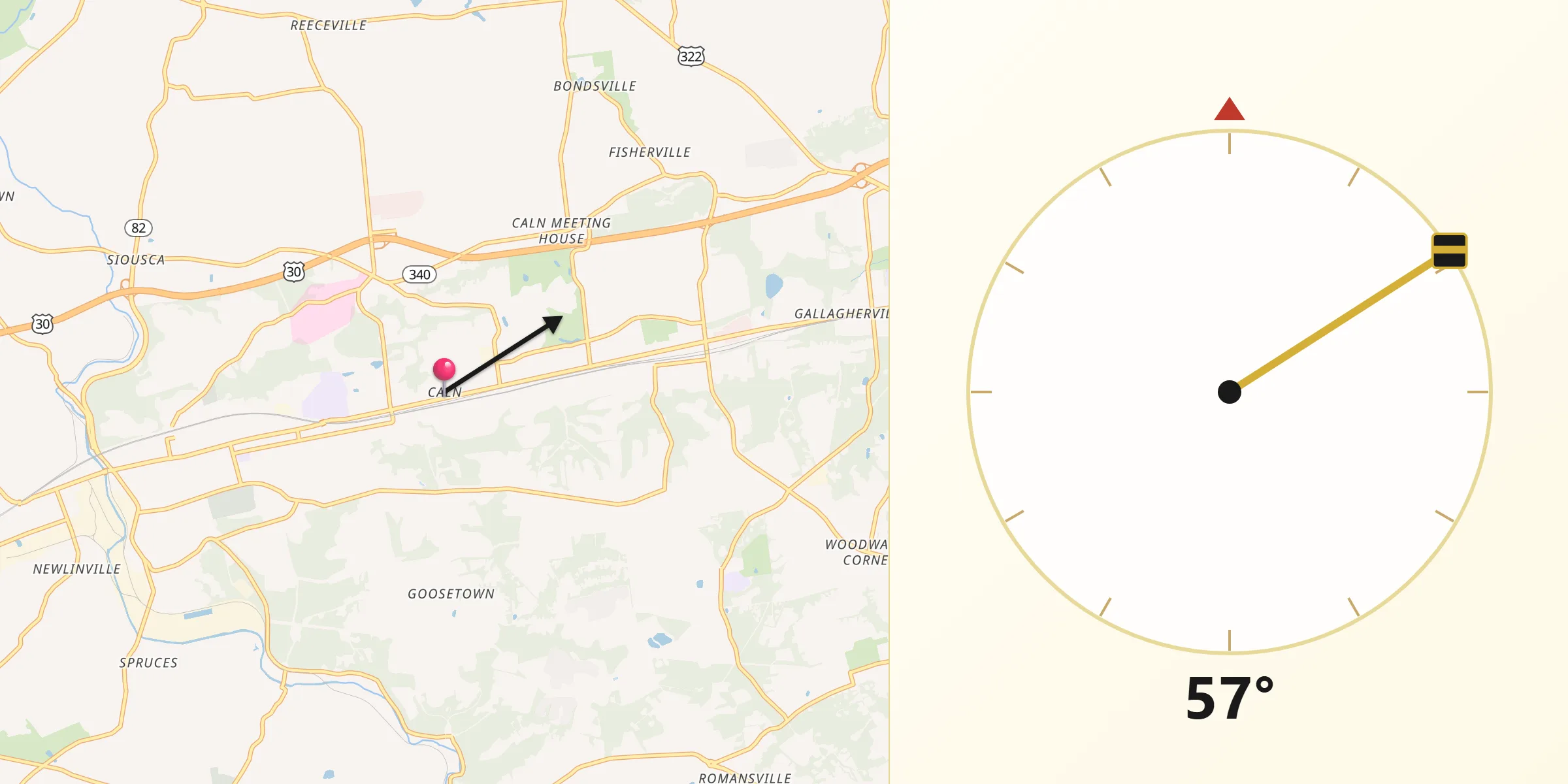 Qibla Direction from Caln