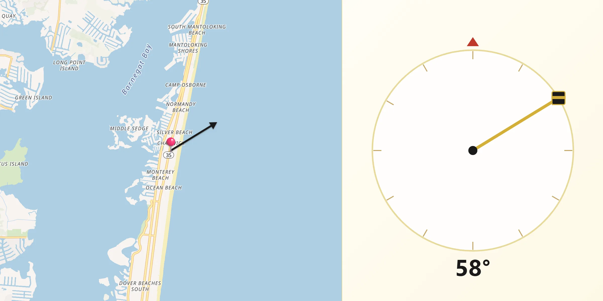Qibla Direction from Dover Beaches North