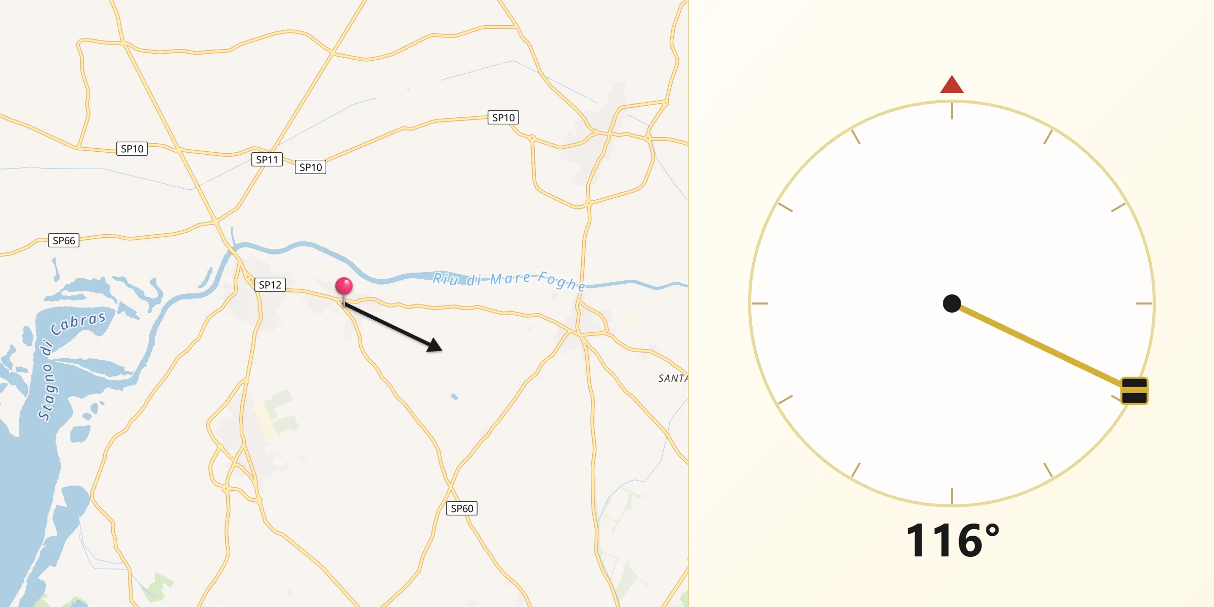 Direzione della Qibla da Baratili San Pietro