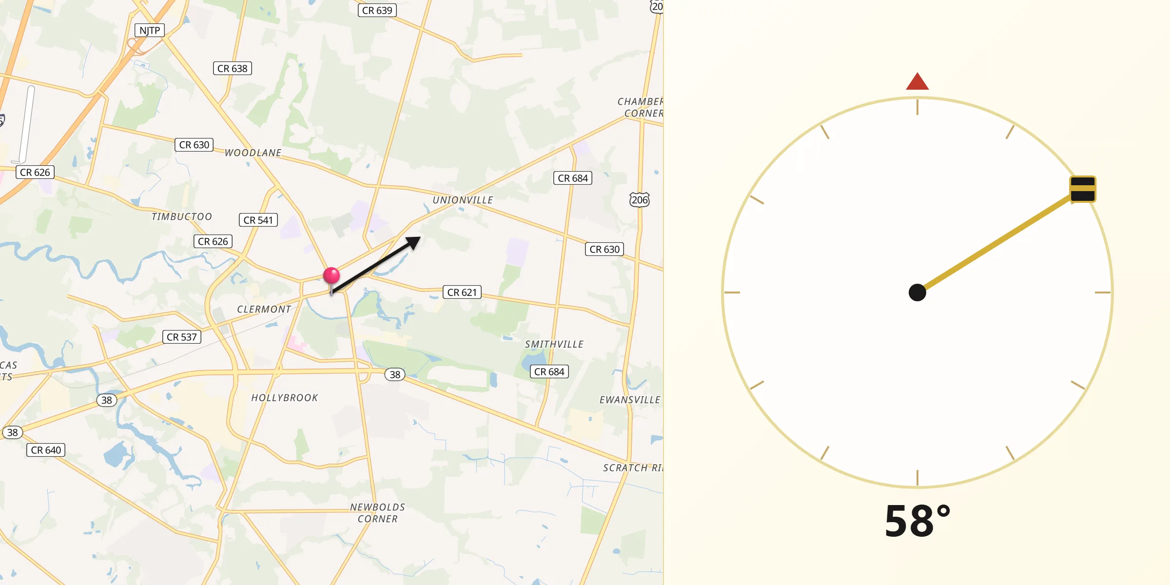 Qibla Direction from Mount Holly