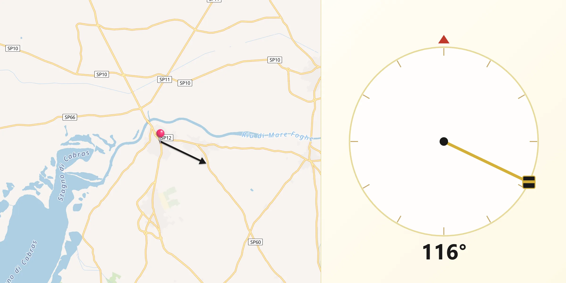 Direzione della Qibla da Riola Sardo