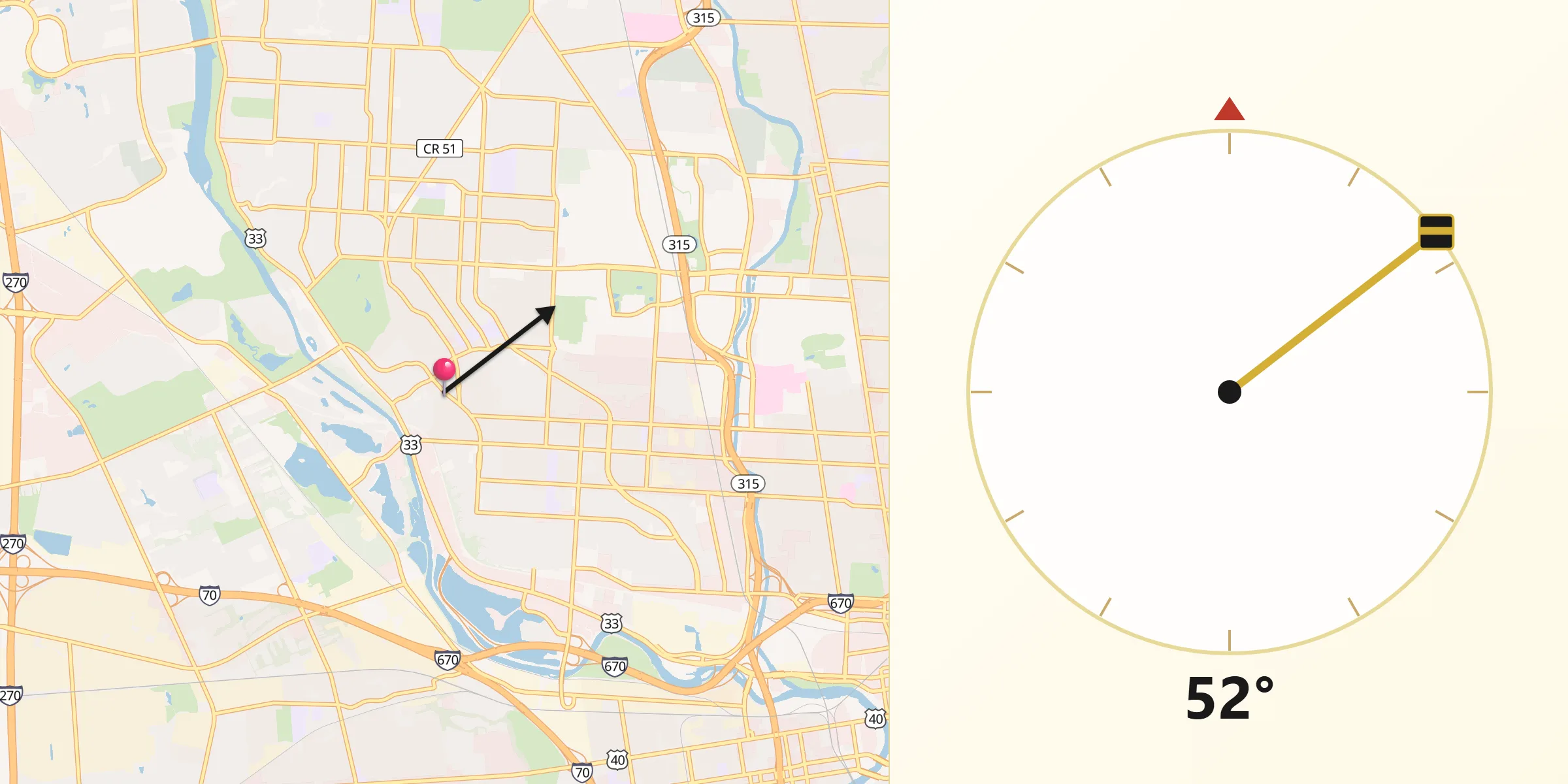 Qibla Direction from Upper Arlington