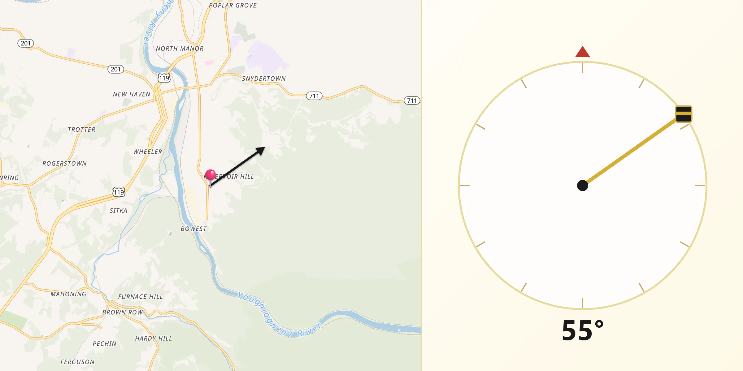 Qibla Direction from South Connellsville