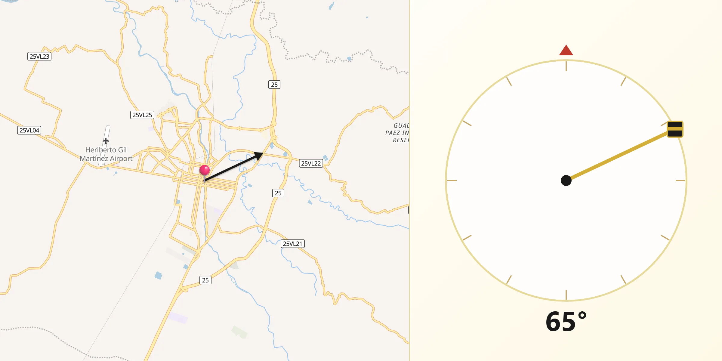 Dirección de la Qibla desde Tuluá
