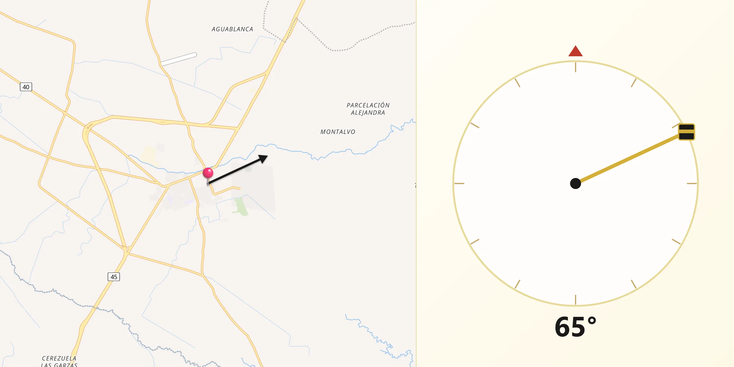 Dirección de la Qibla desde Espinal