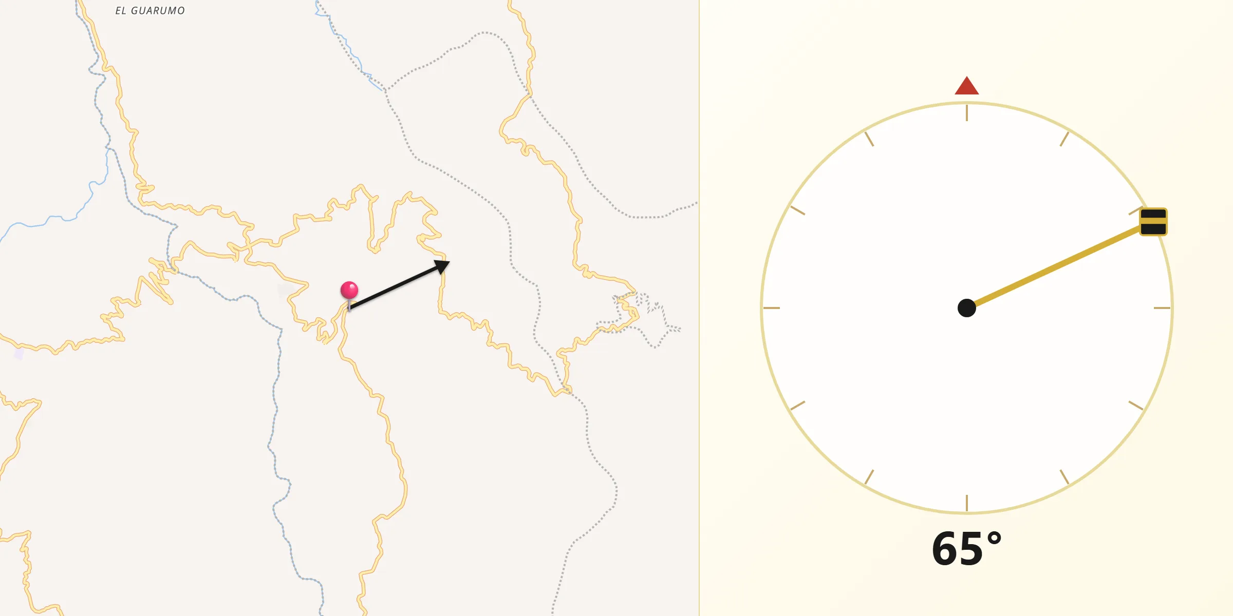 Dirección de la Qibla desde Pandi