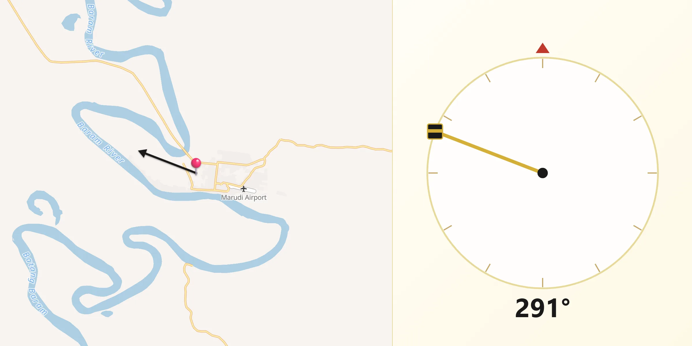 Direction vers la Qibla depuis Marudi