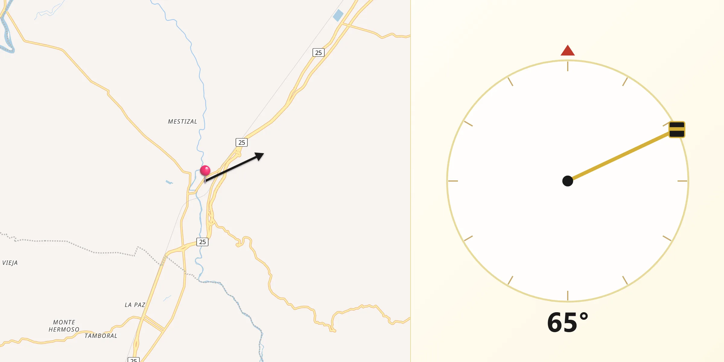 Dirección de la Qibla desde Bugalagrande