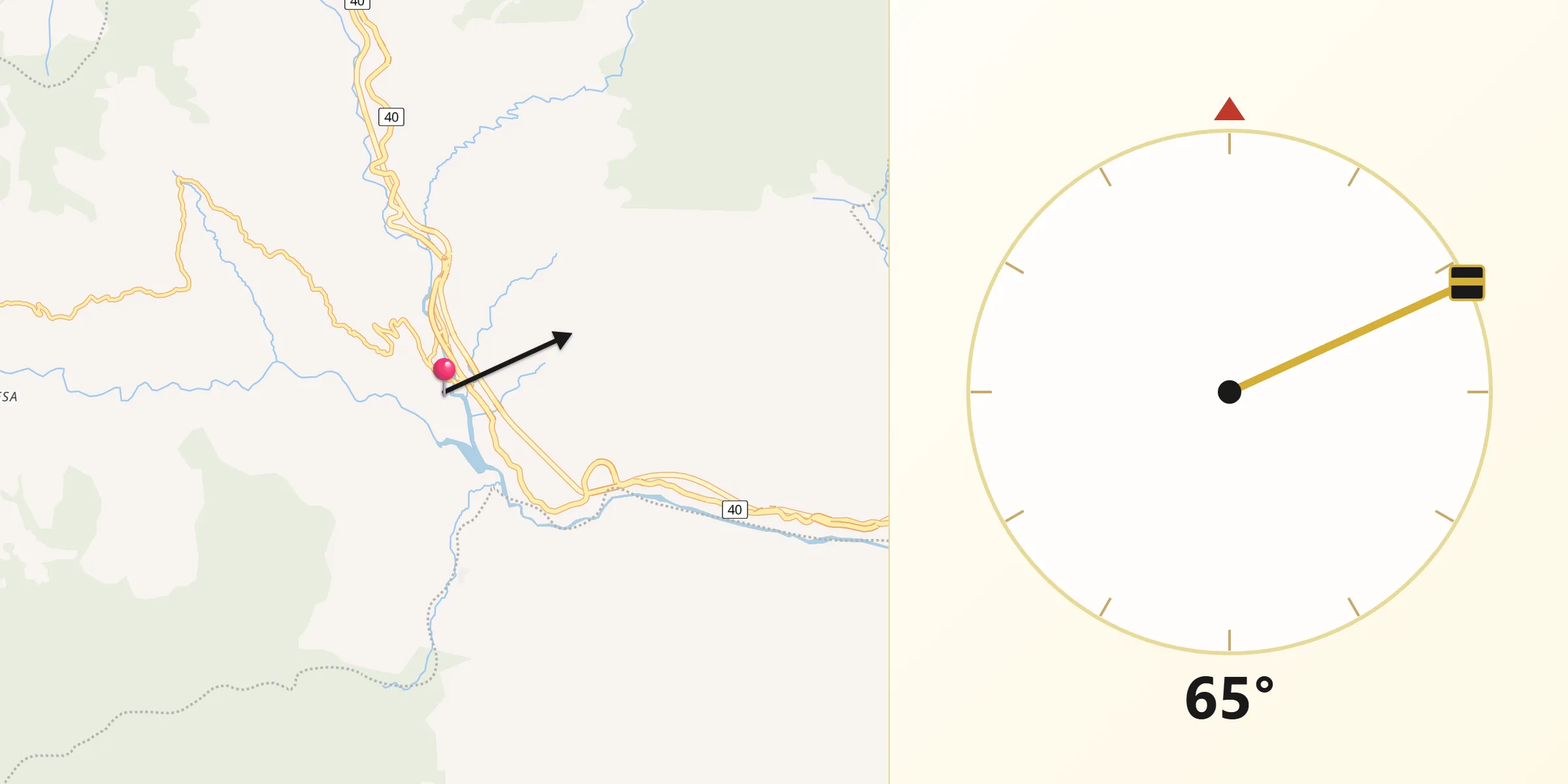 Dirección de la Qibla desde Guayabetal