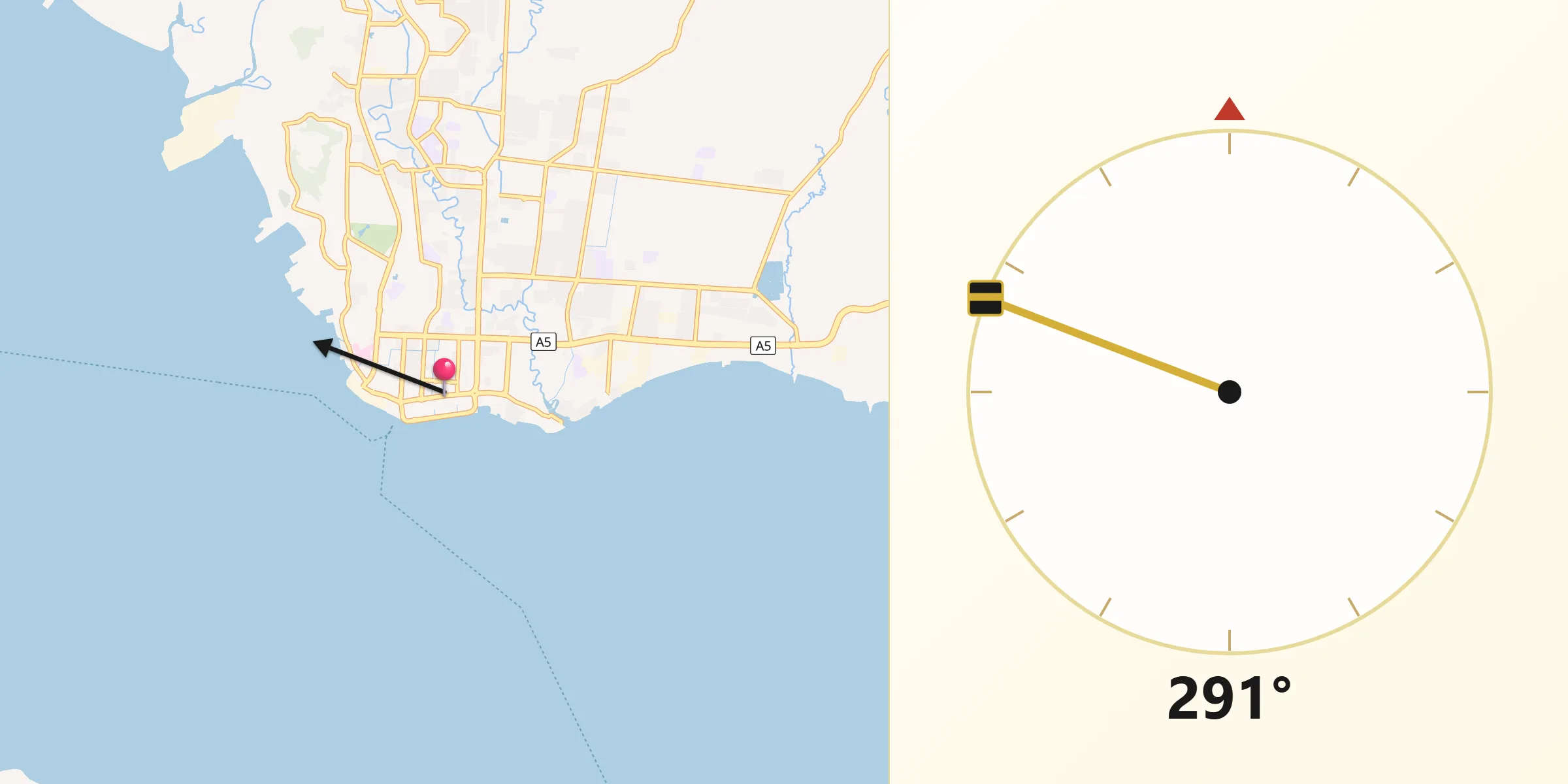Direção da Qibla a partir de Tawau