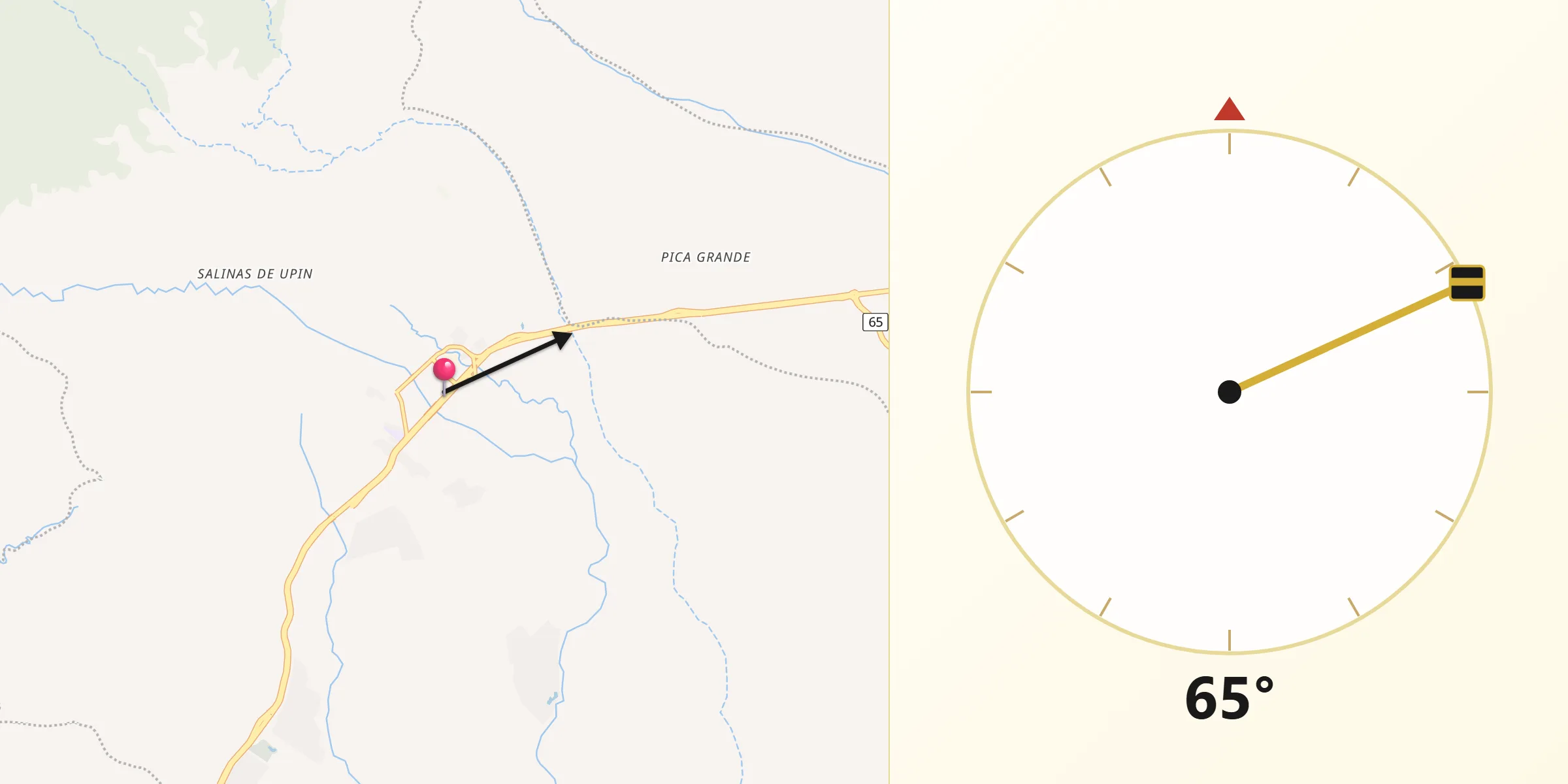 Dirección de la Qibla desde Restrepo