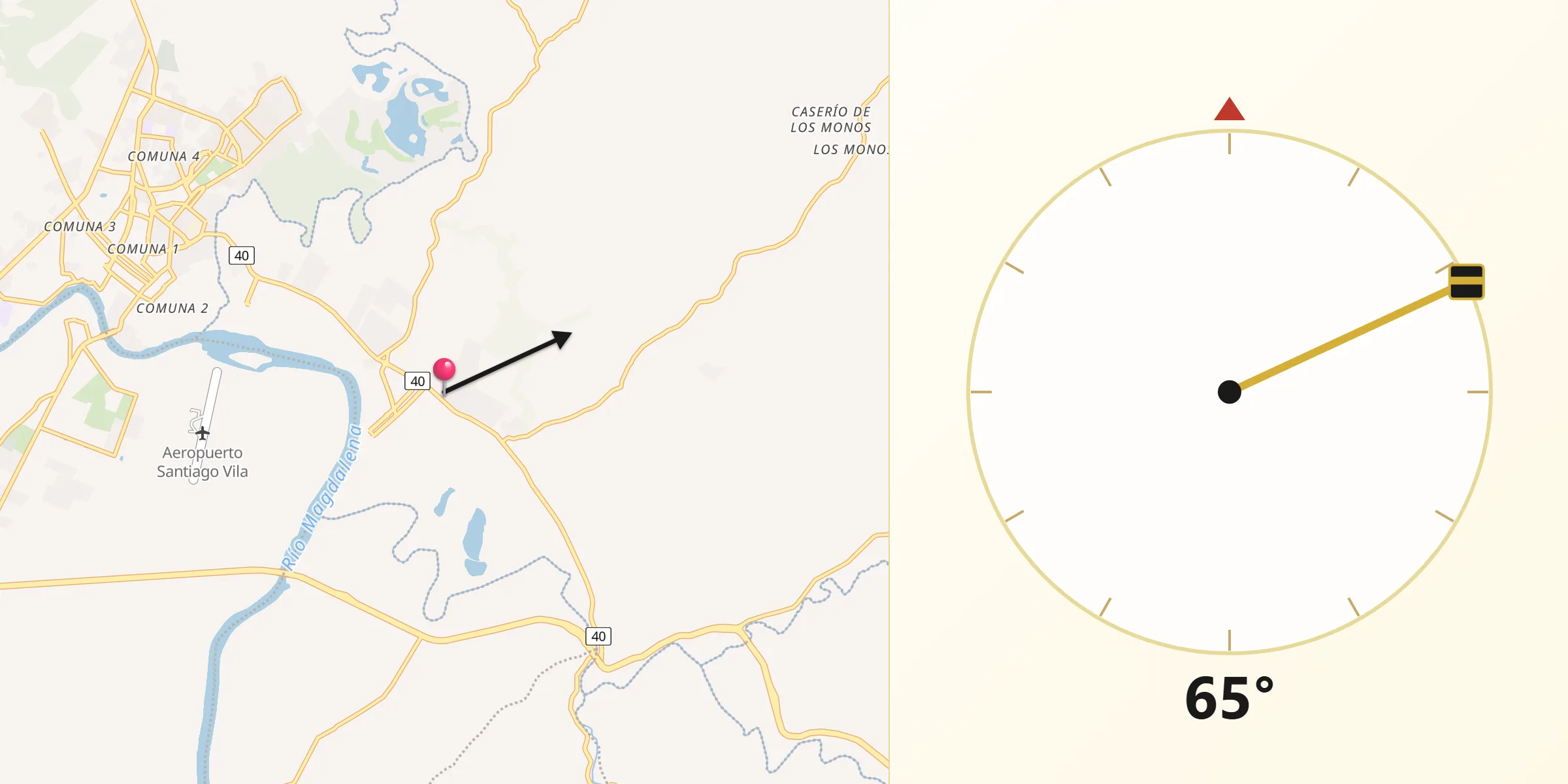 Dirección de la Qibla desde Ricaurte