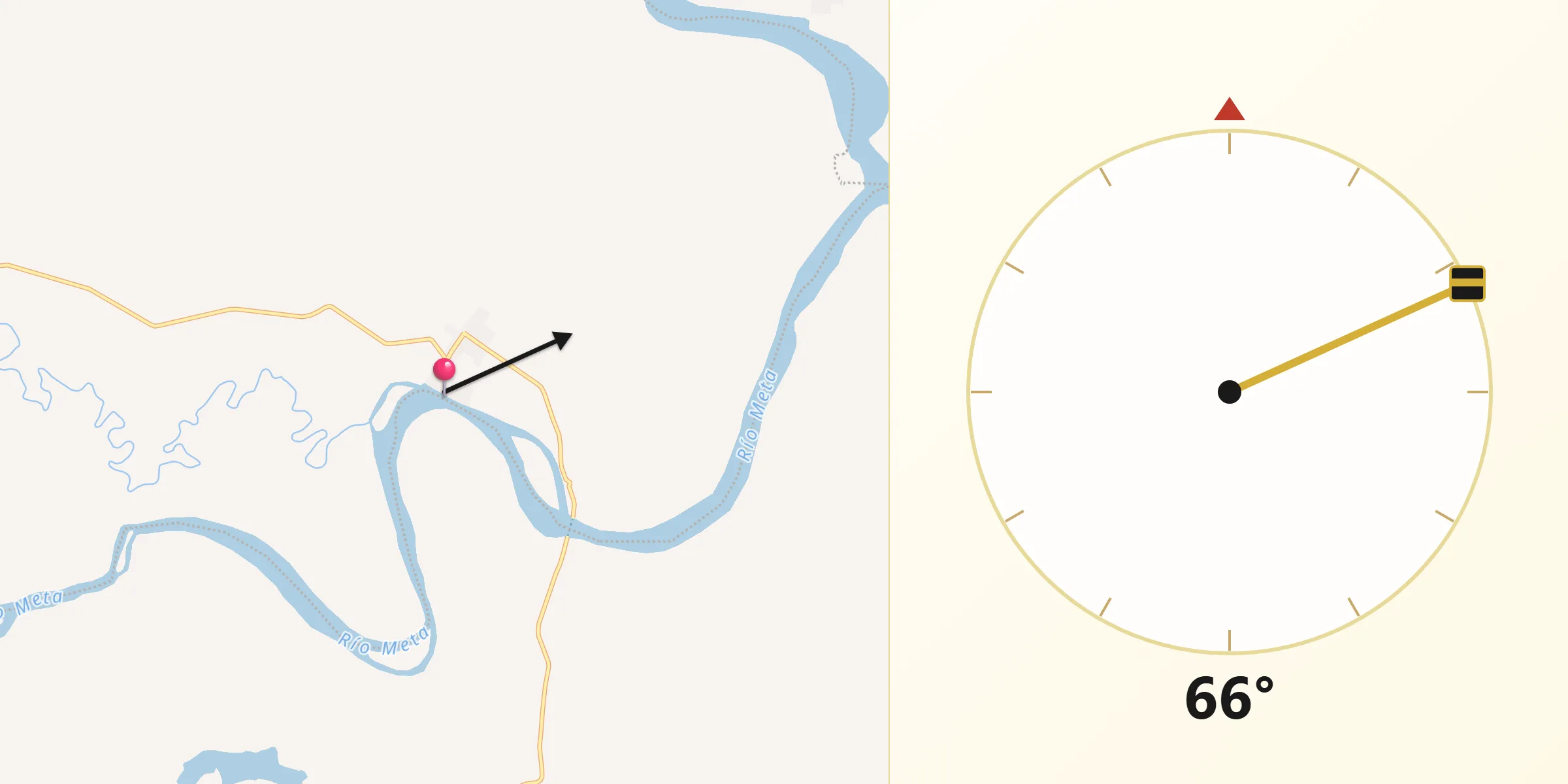 Dirección de la Qibla desde Cabuyaro
