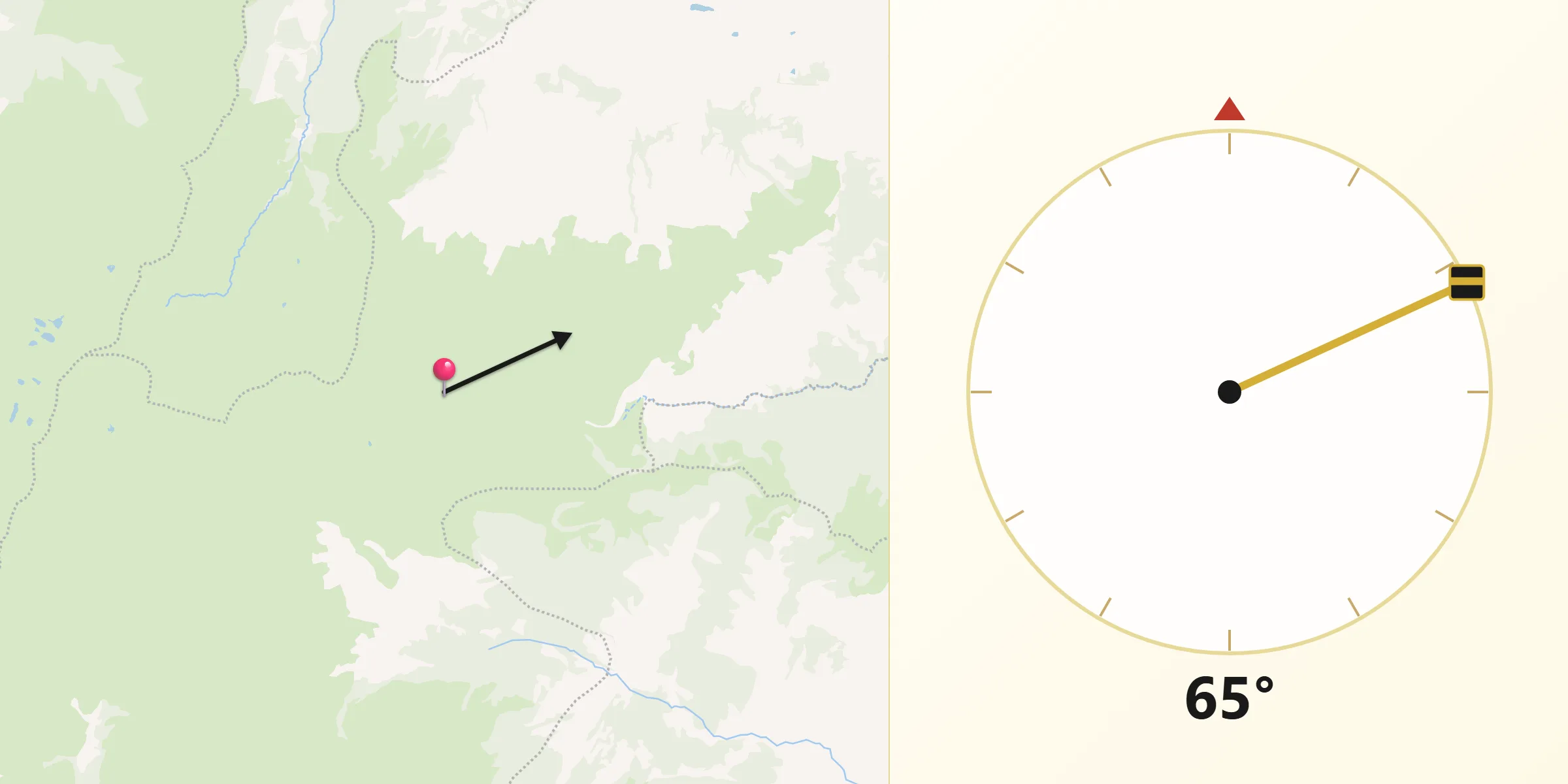 Dirección de la Qibla desde Une