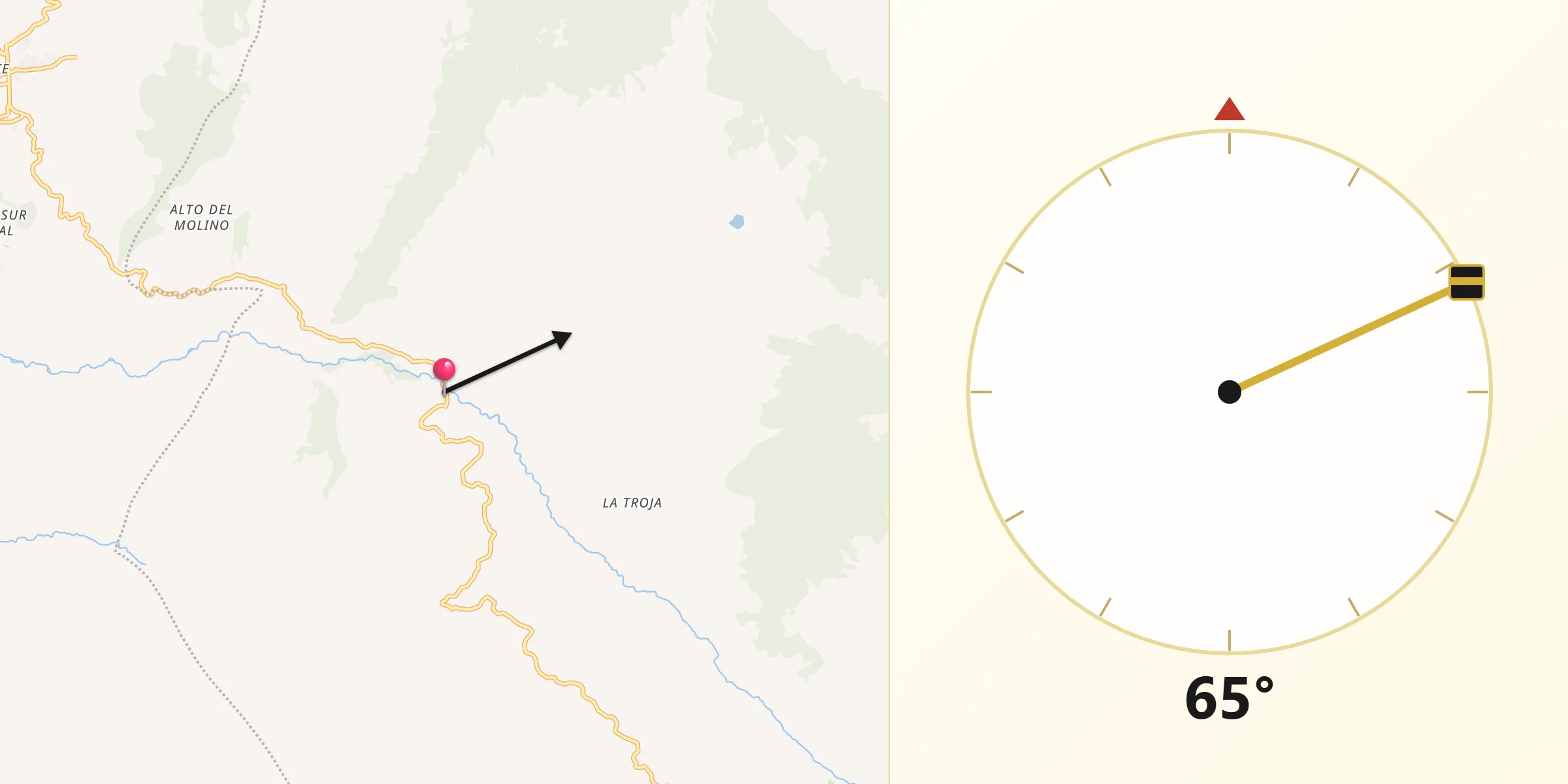 Dirección de la Qibla desde Pasca