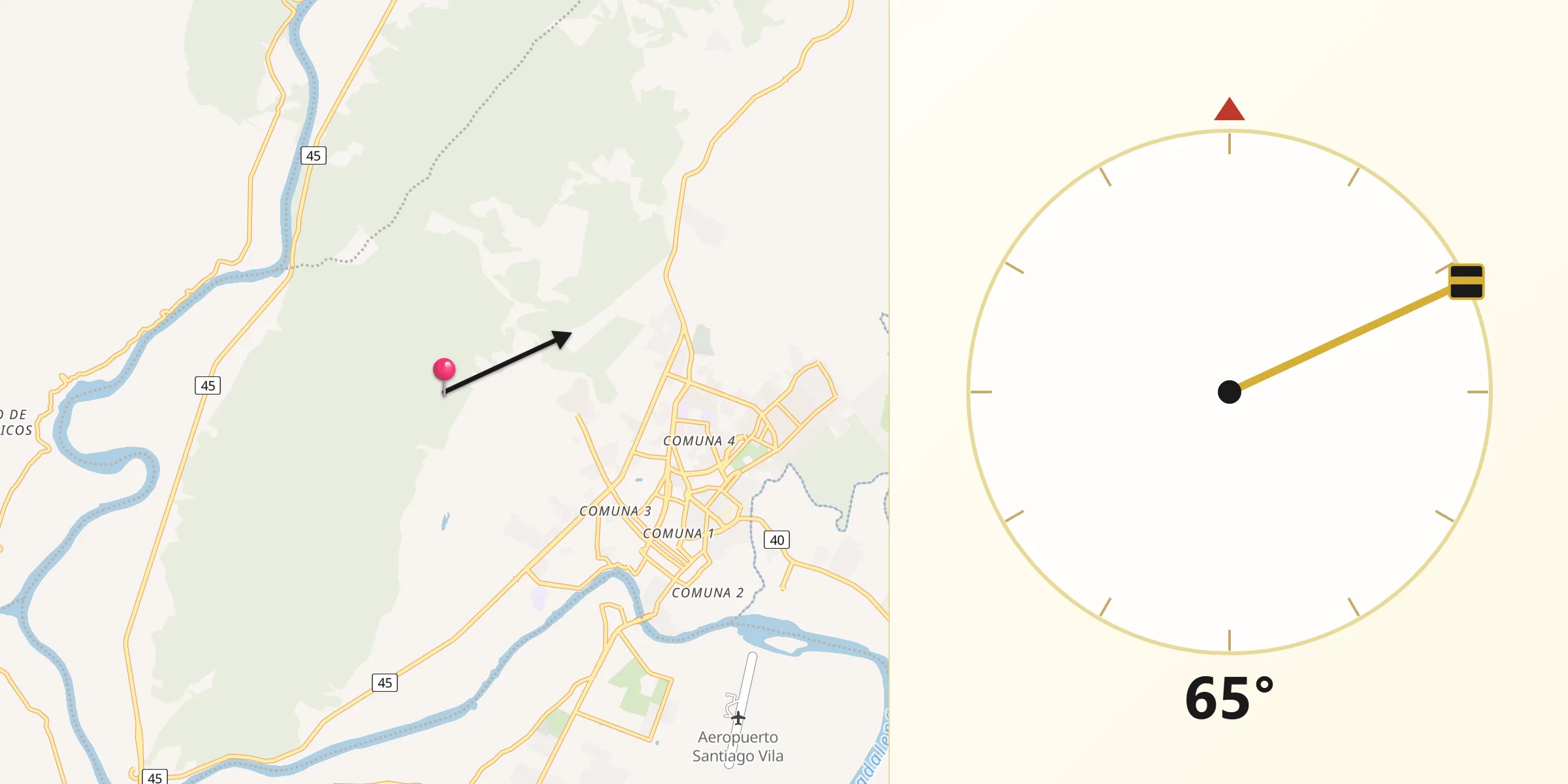 Dirección de la Qibla desde Girardot