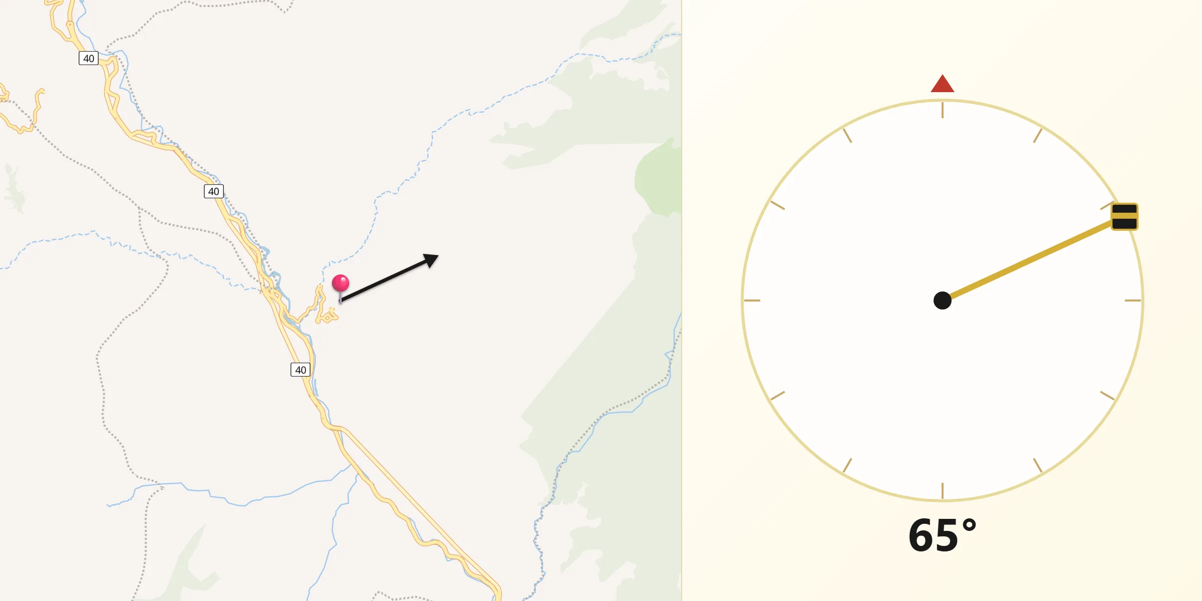 Dirección de la Qibla desde Quetame