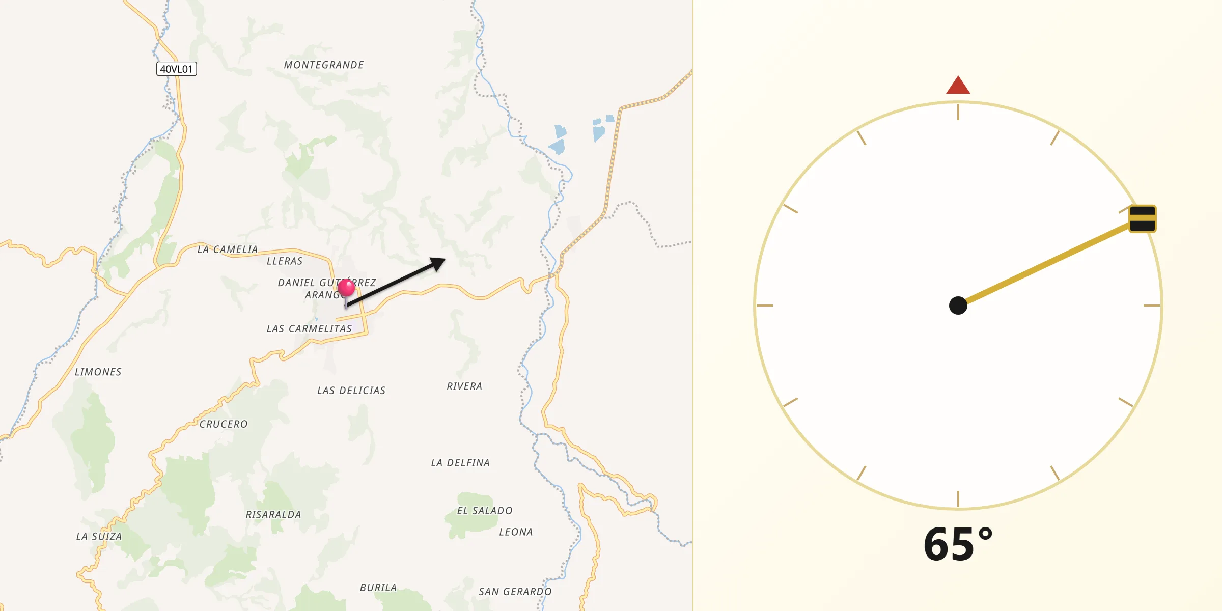 Dirección de la Qibla desde Caicedonia
