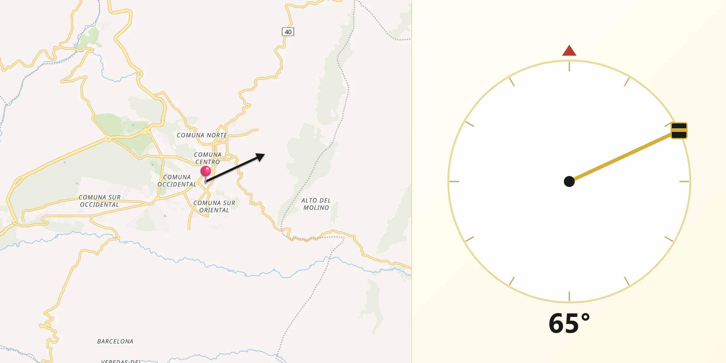 Dirección de la Qibla desde Fusagasugá