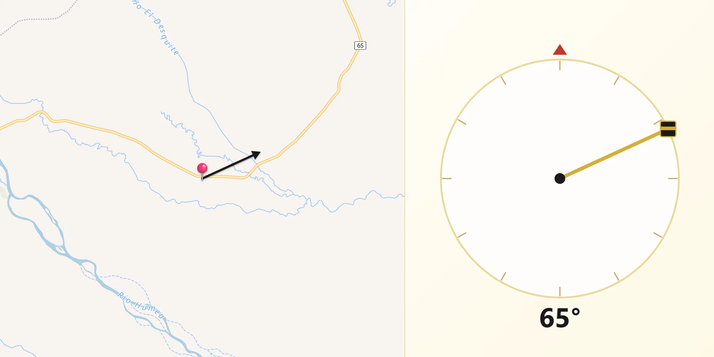Dirección de la Qibla desde Paratebueno