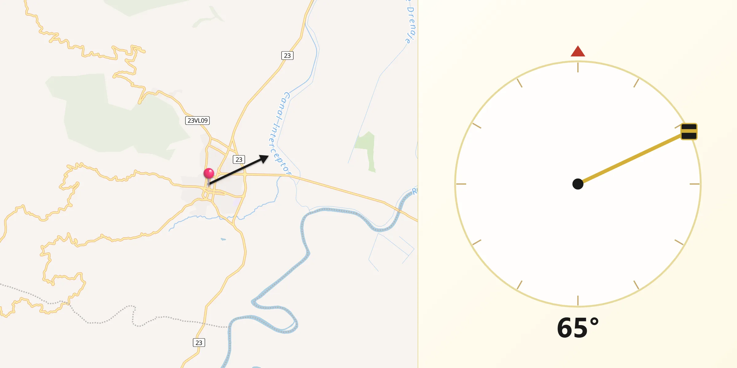 Dirección de la Qibla desde Roldanillo
