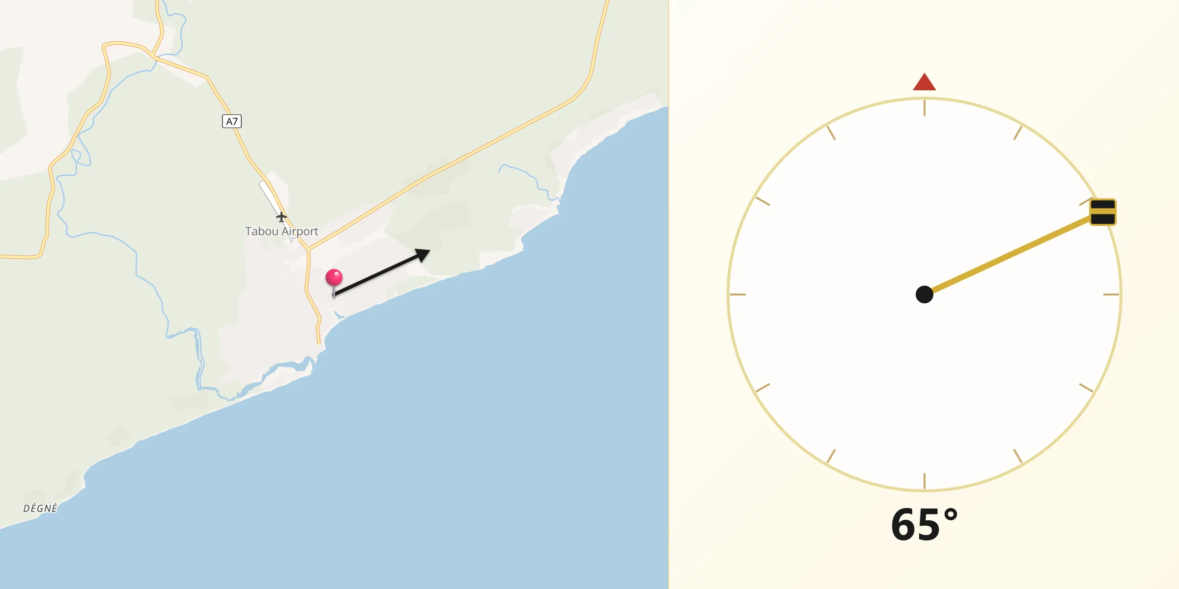 Direction vers la Qibla depuis Tabou