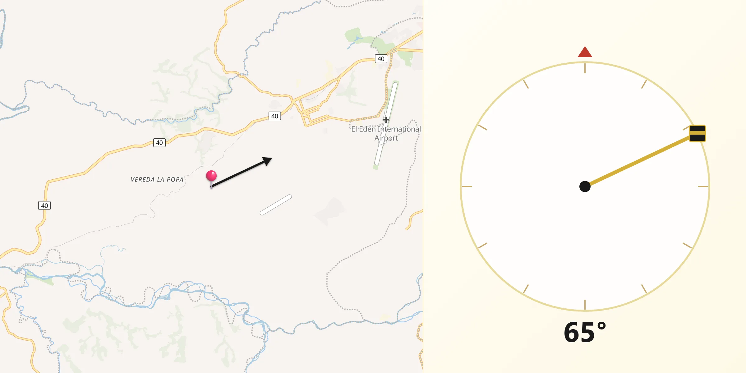 Dirección de la Qibla desde La Tebaida