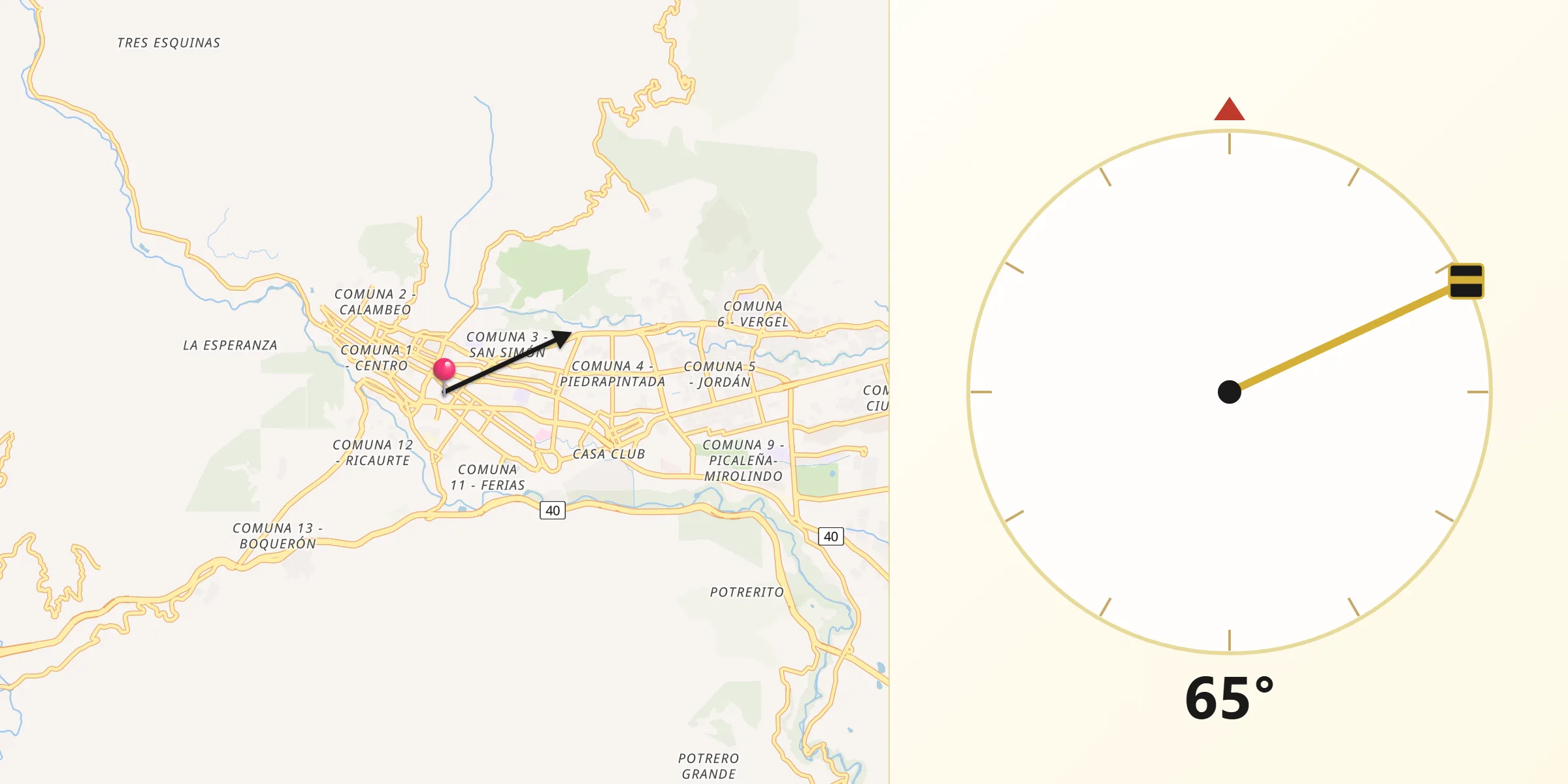 Dirección de la Qibla desde Ibagué