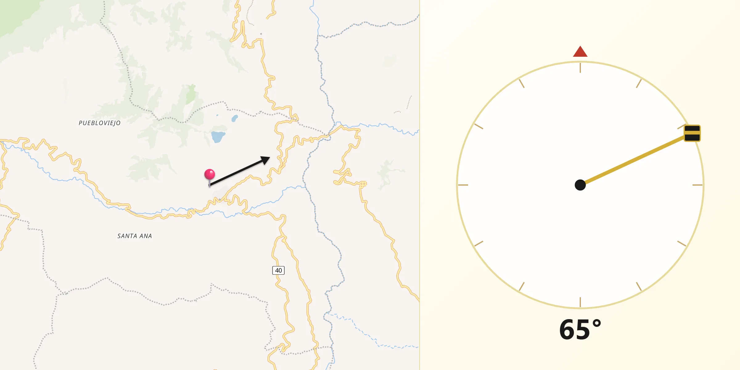 Dirección de la Qibla desde Ubaque
