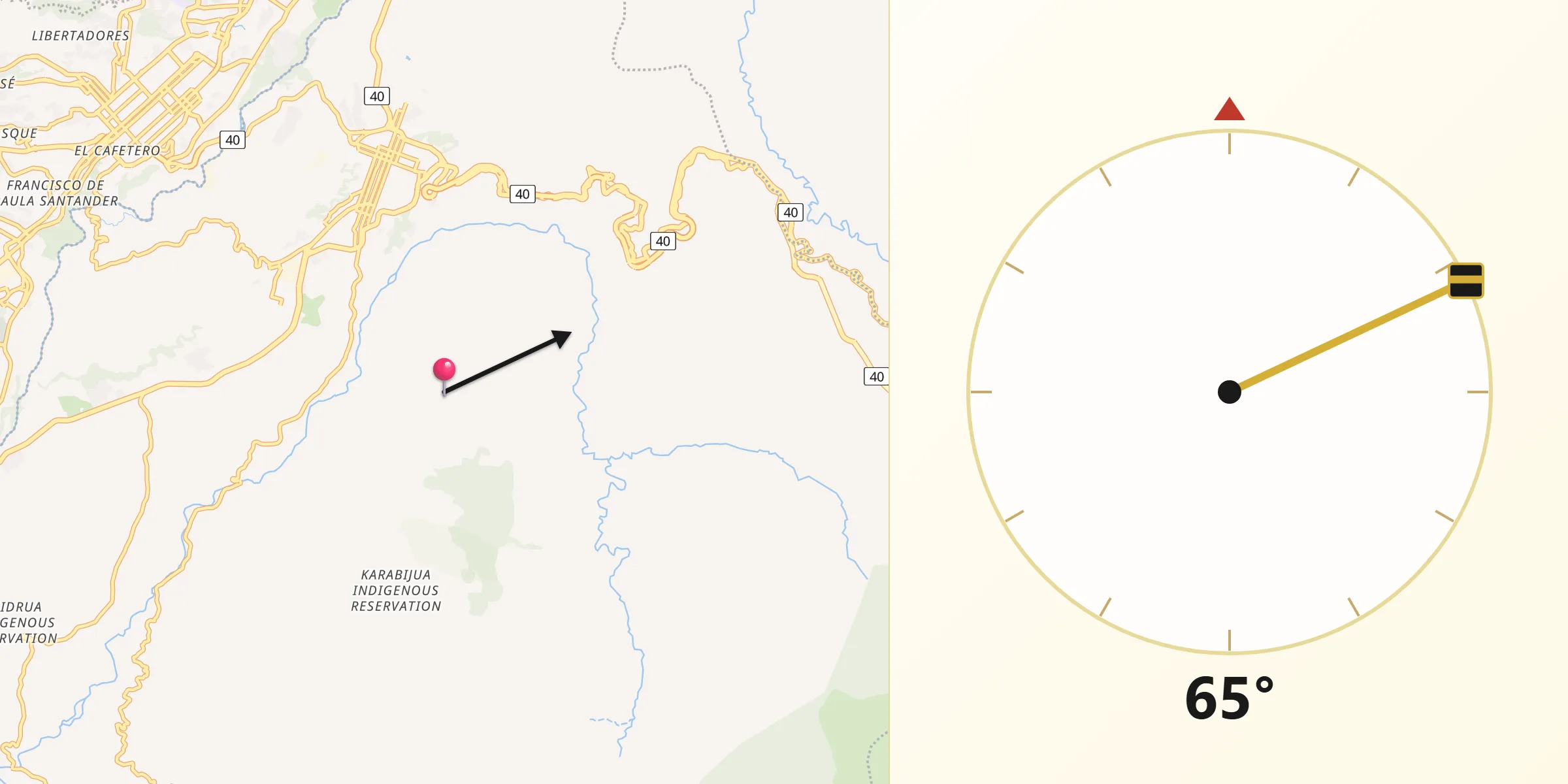 Dirección de la Qibla desde Calarca