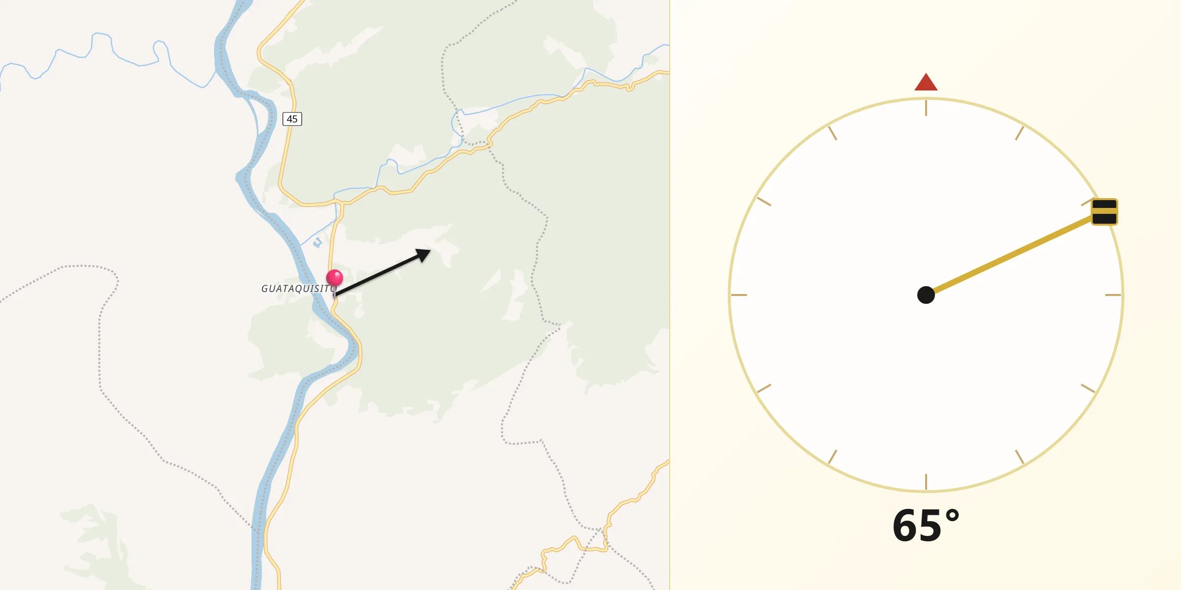 Dirección de la Qibla desde Guataquí